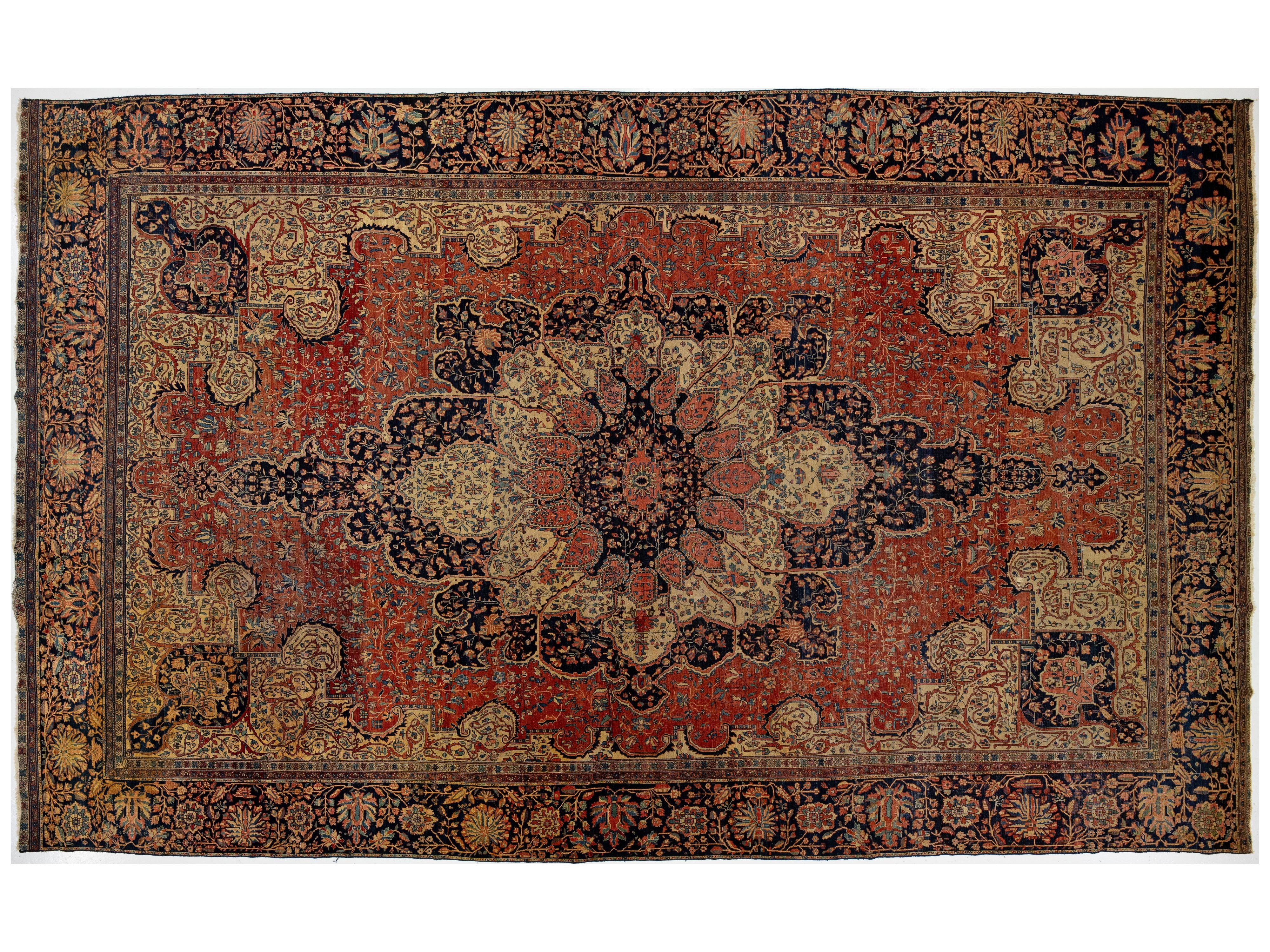 Antique Persian Farahan Wool Rug 13 X 22