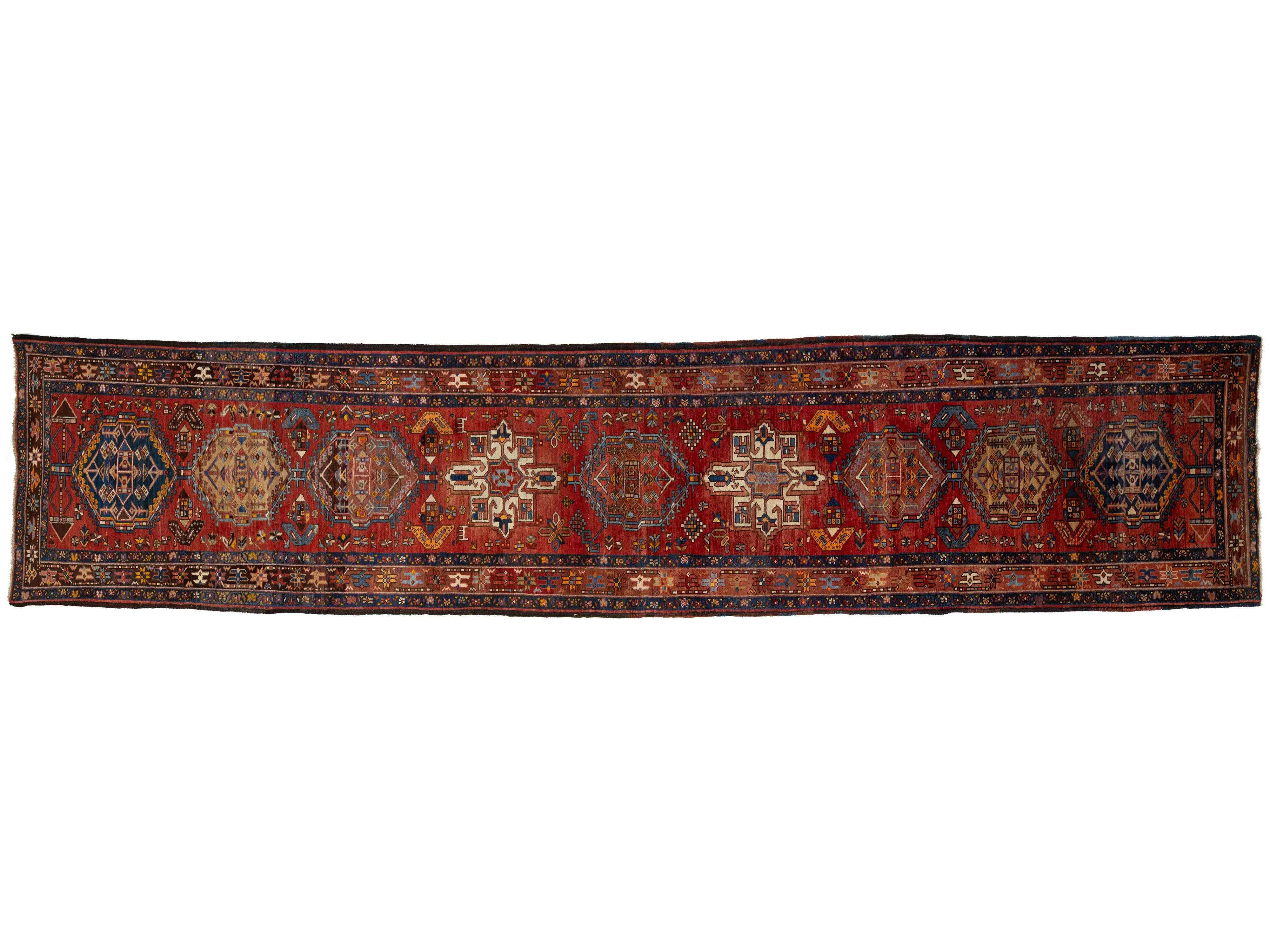 Antique Heriz Wool Runner Rug 3 X 18