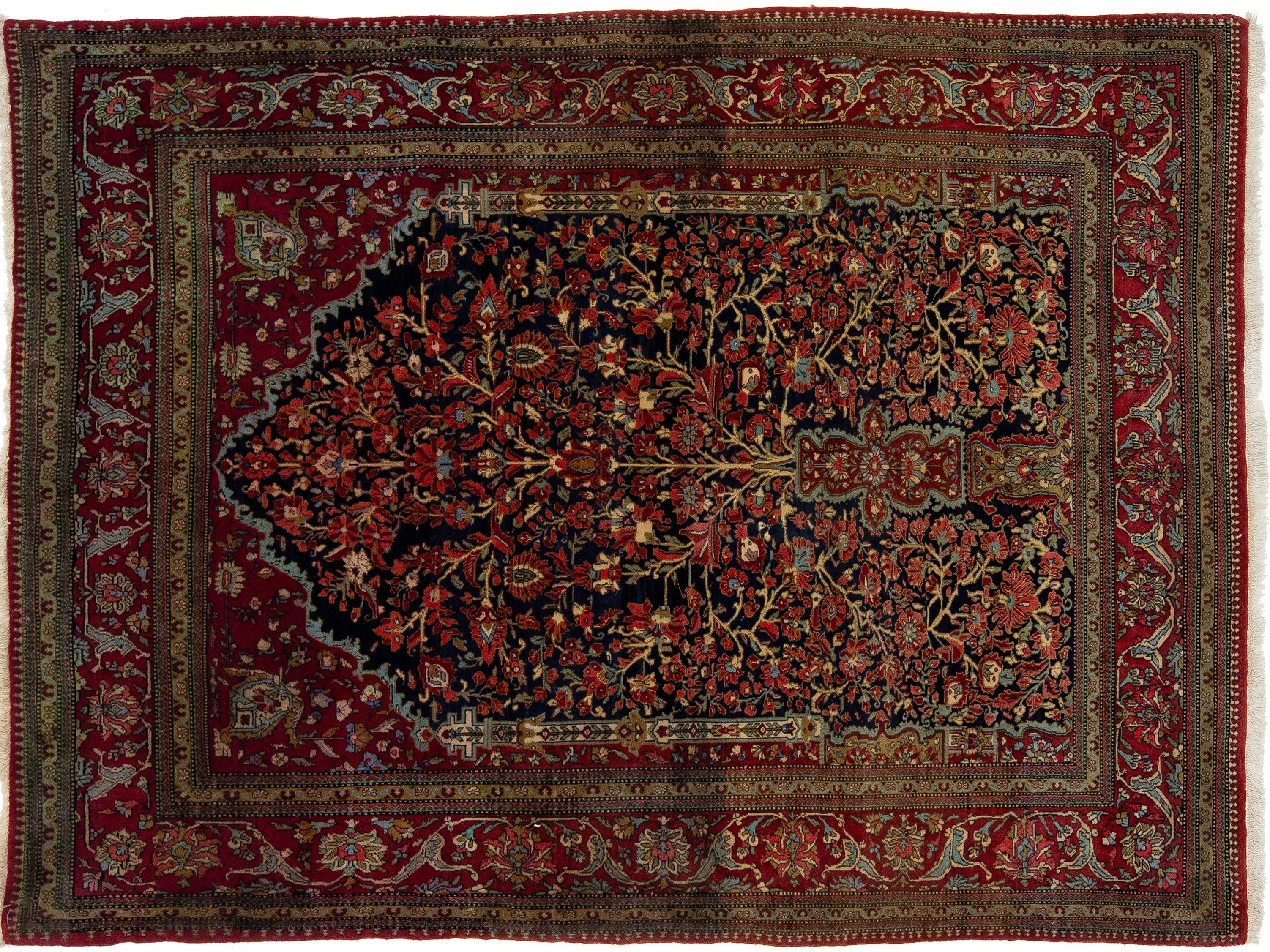 Antique Kashan Wool Rug 5 X 6