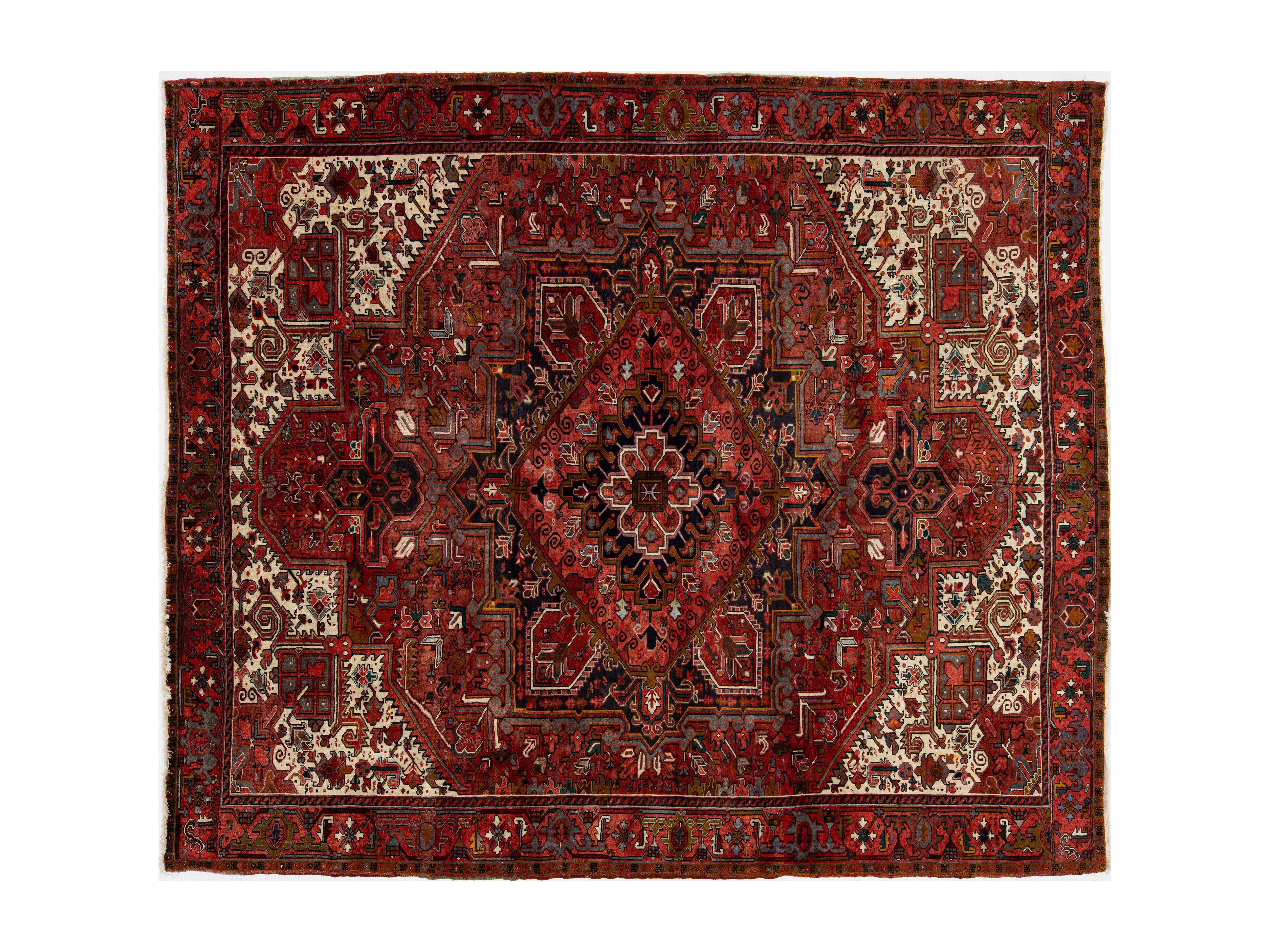 Vintage Heriz Wool Rug 13 X 15