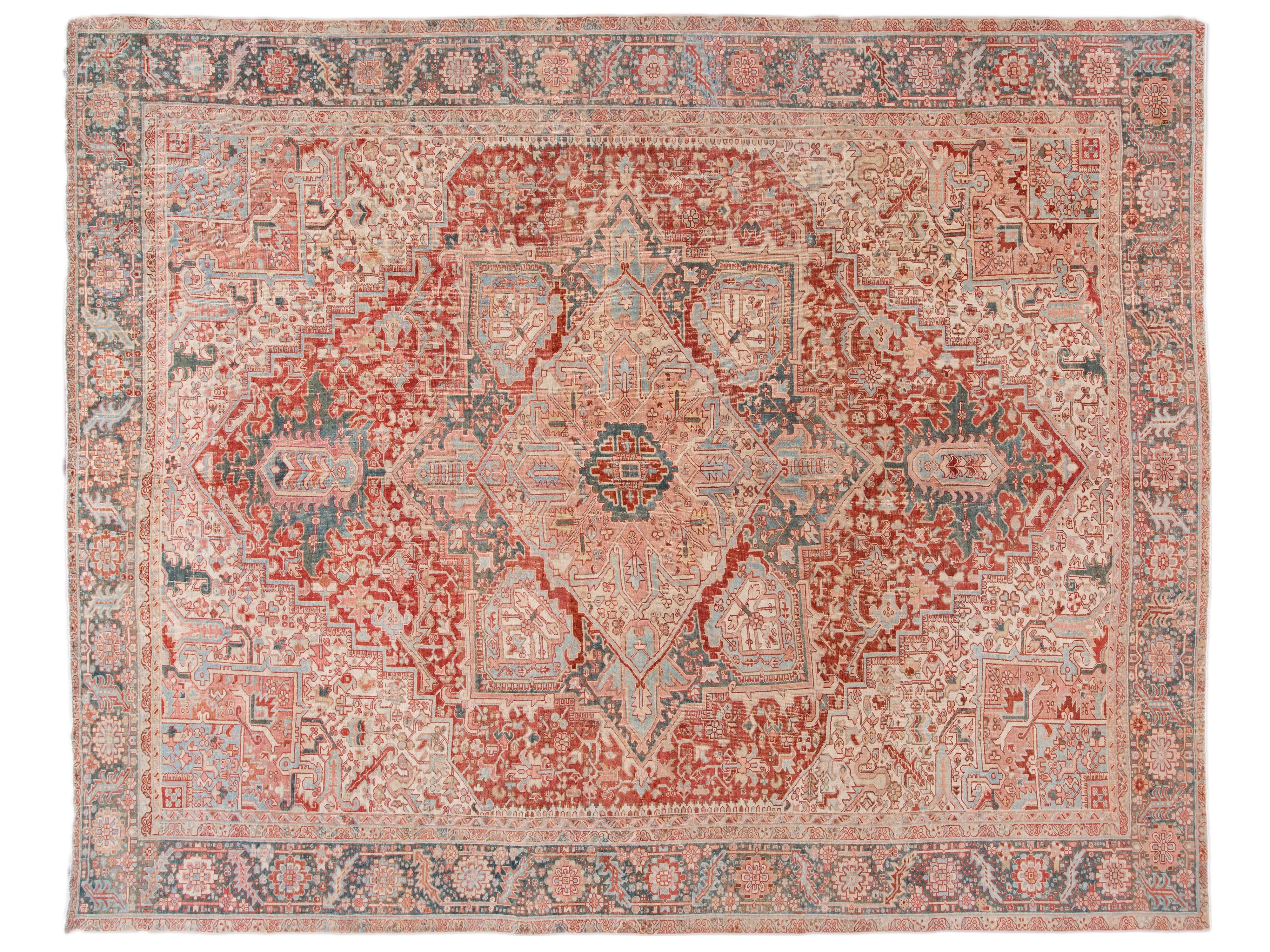 Antique Heriz Wool Rug 12 X 15