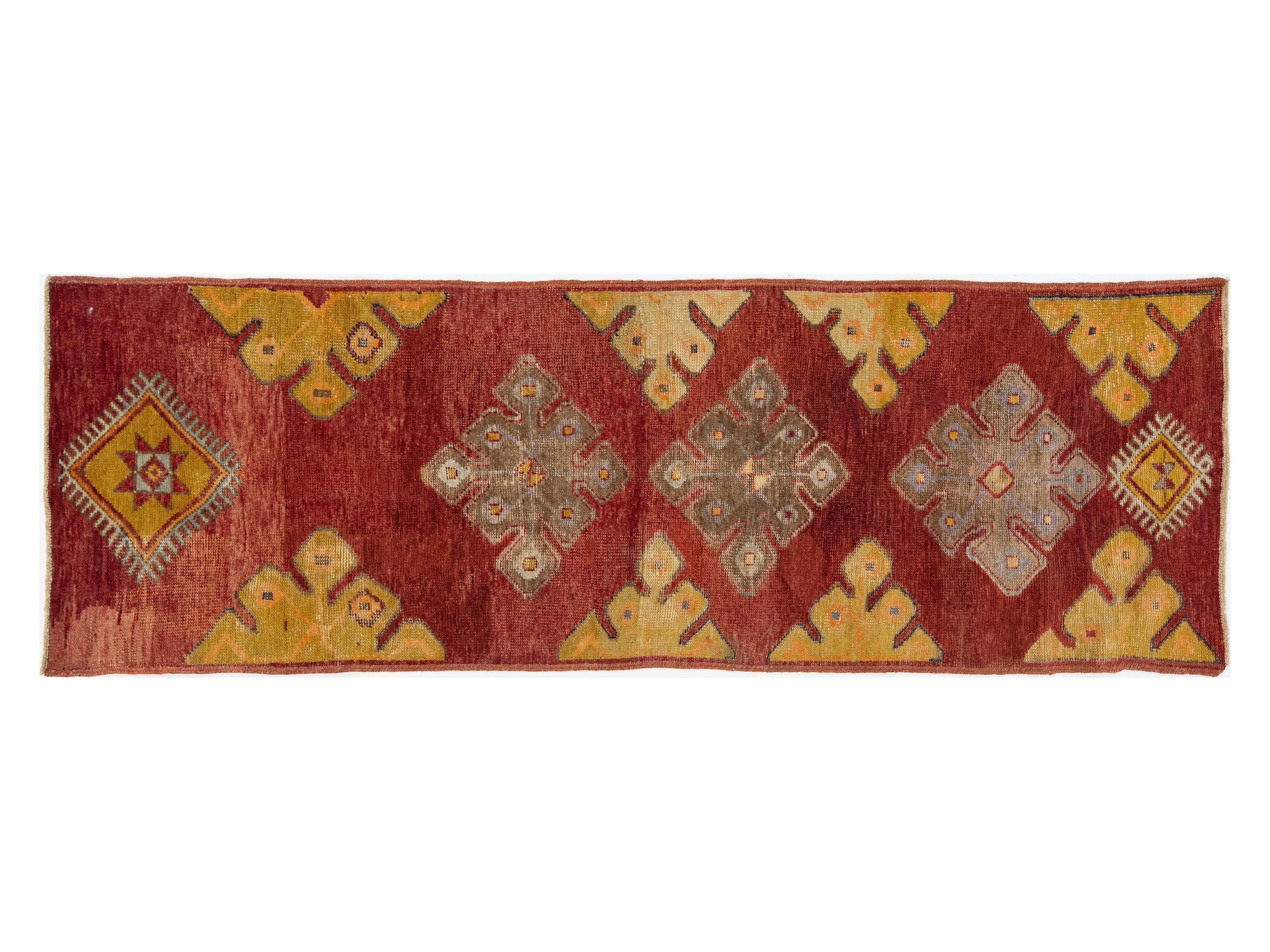 Vintage Turkish Anatolian Wool Runner Rug 2 X 7