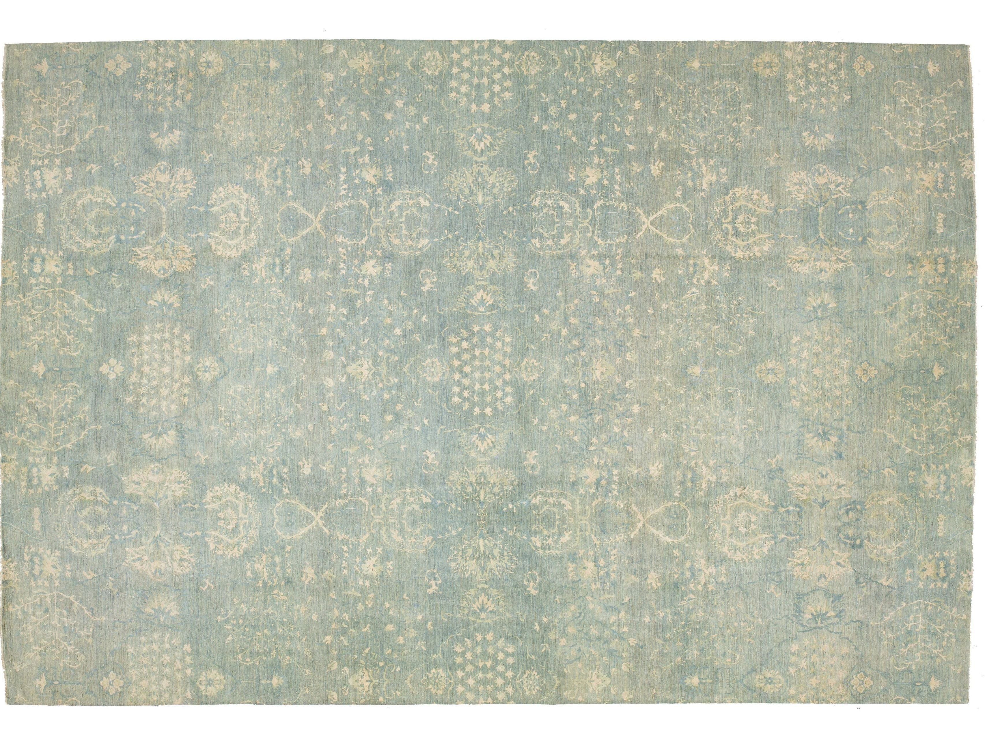 Modern Transitional Wool and Silk Rug 14 X 20