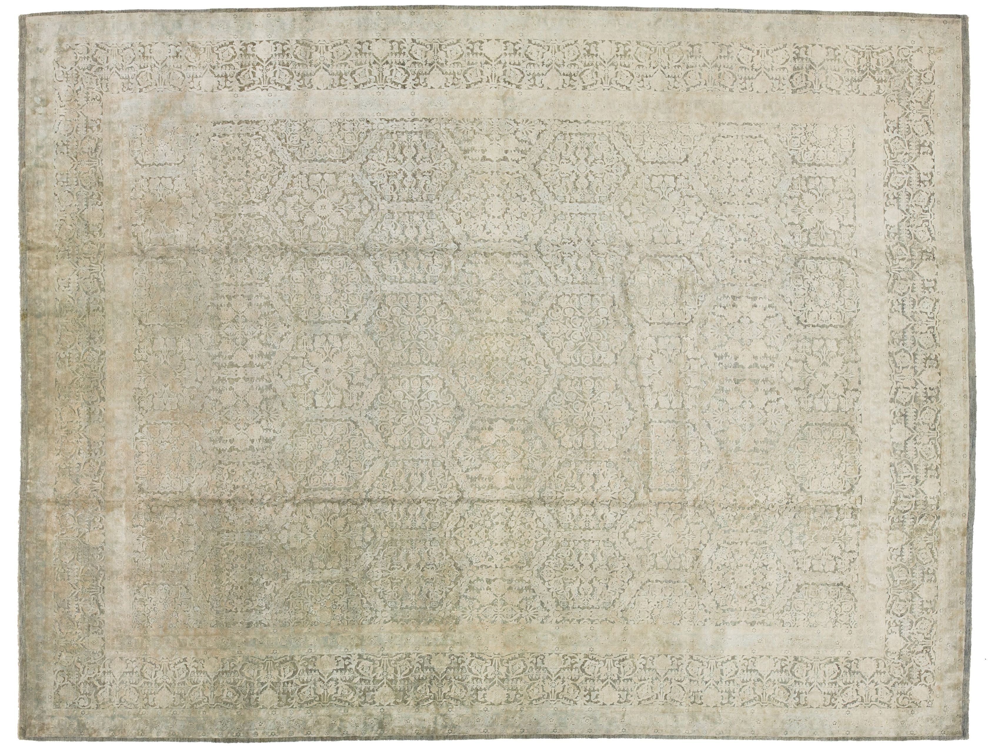 Modern Transitional Wool and Silk Rug 14 X 18