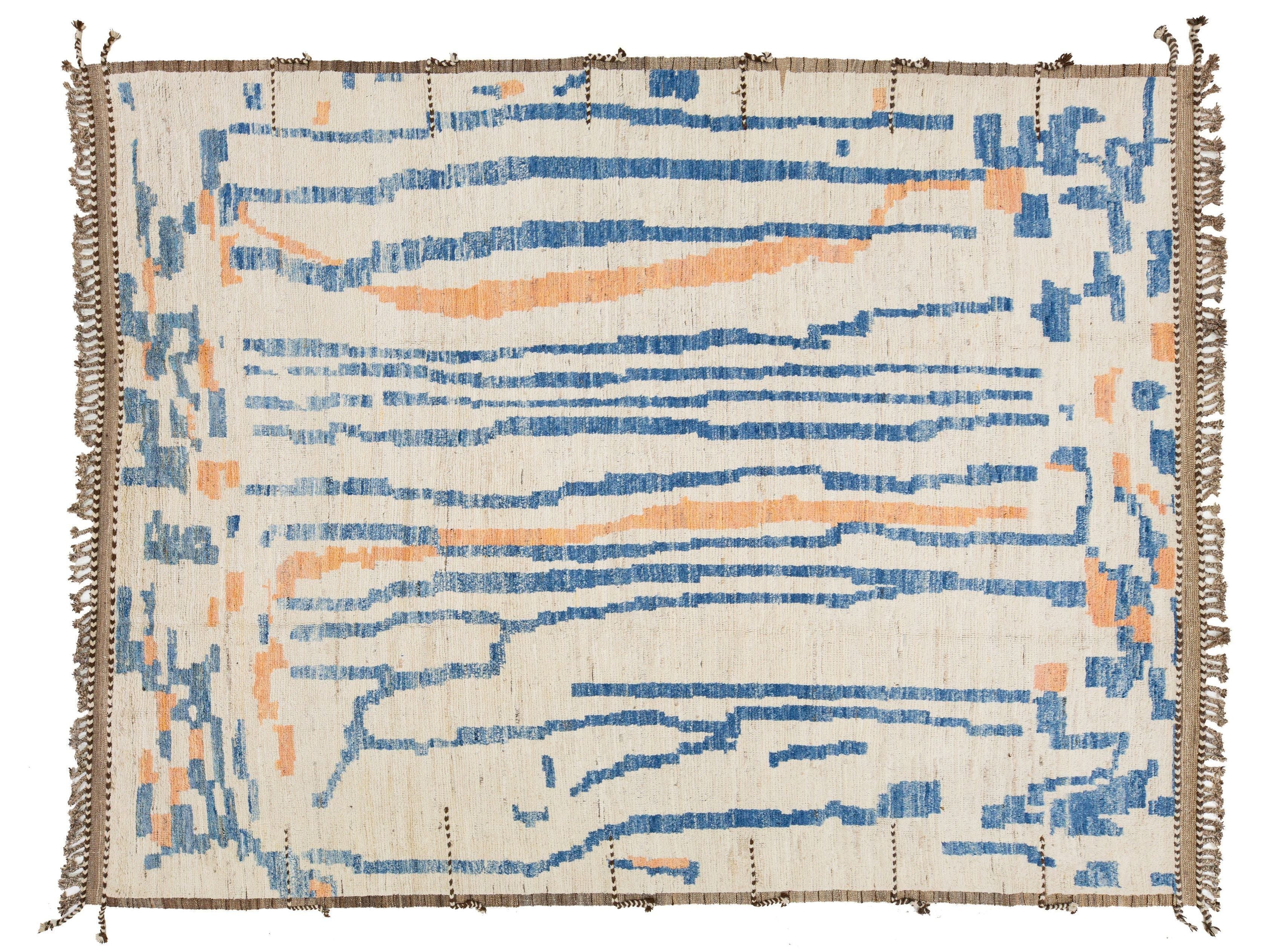 Modern Moroccan Wool Rug 10 X 13