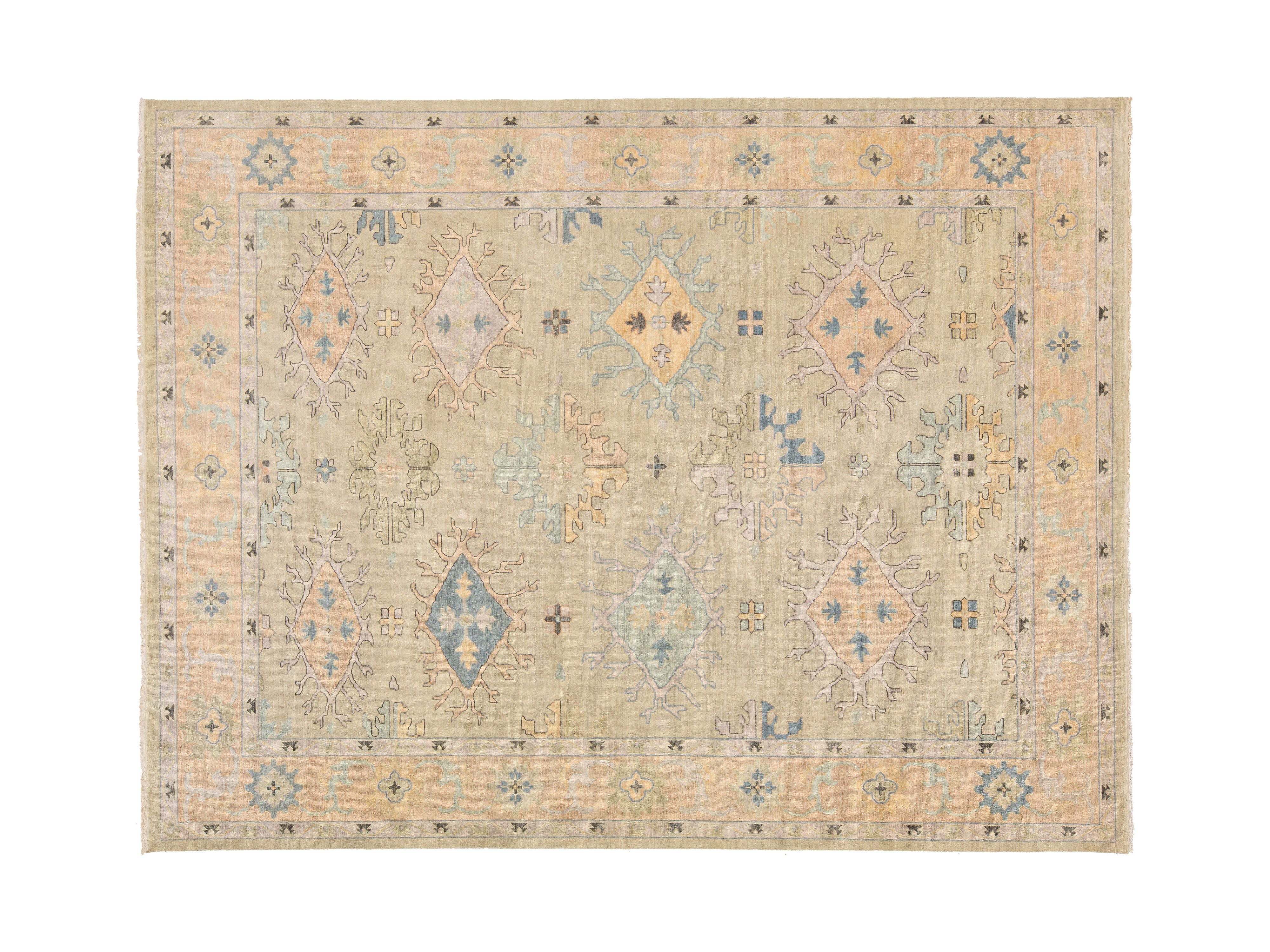 Modern Oushak Wool Rug 9 X 12