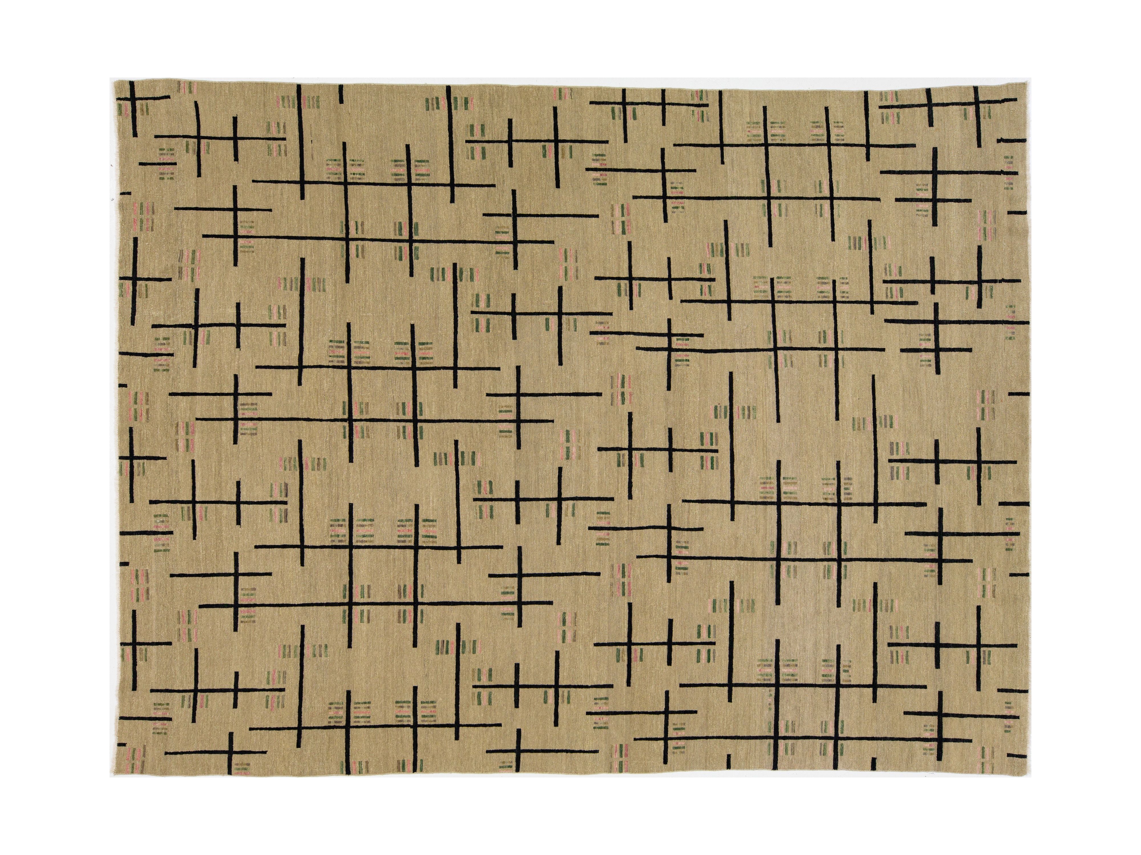 Modern Turkish Art Deco Wool Rug 9 X 12