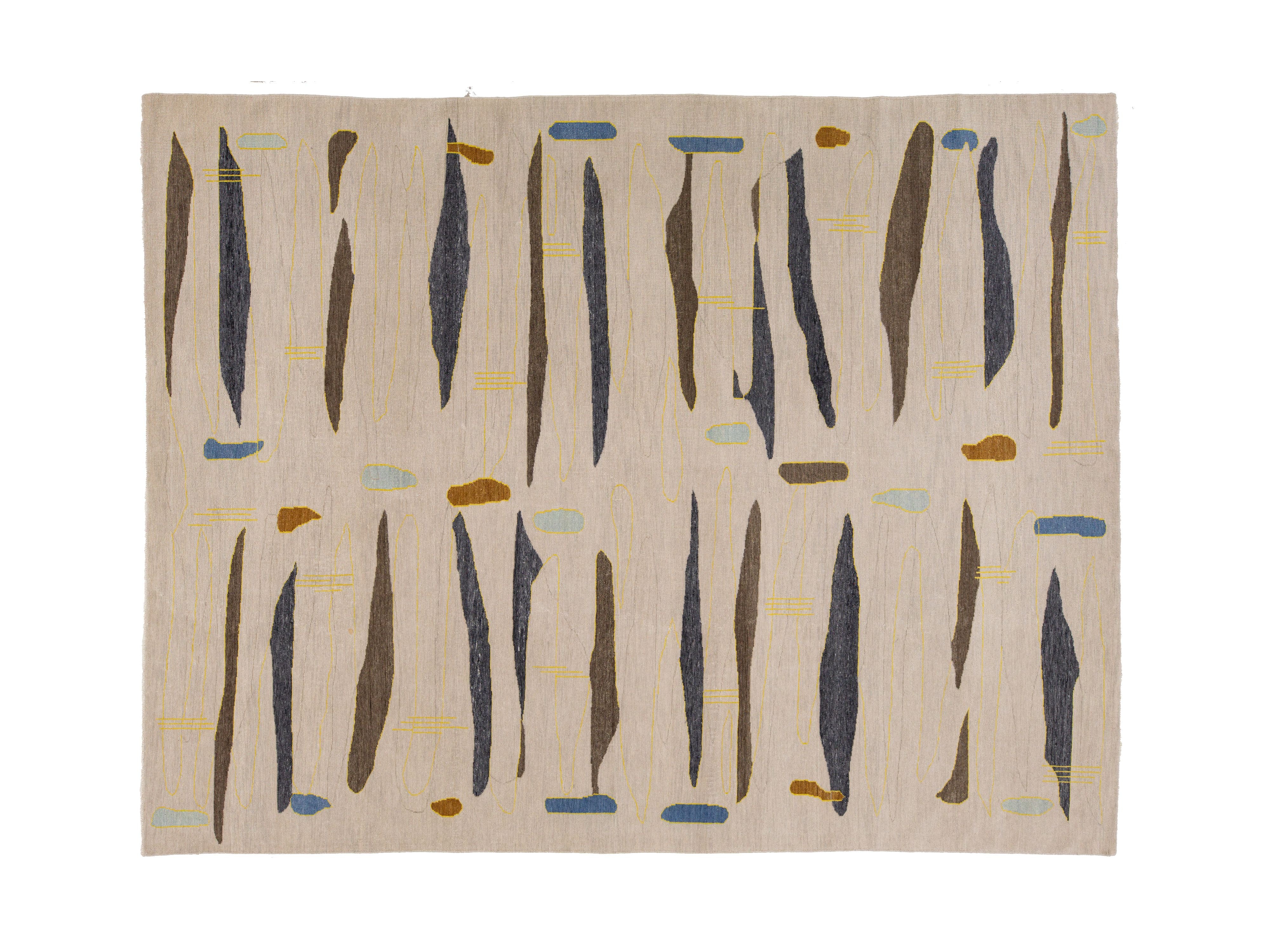 Modern Turkish Art Deco Wool Rug 9 X 12