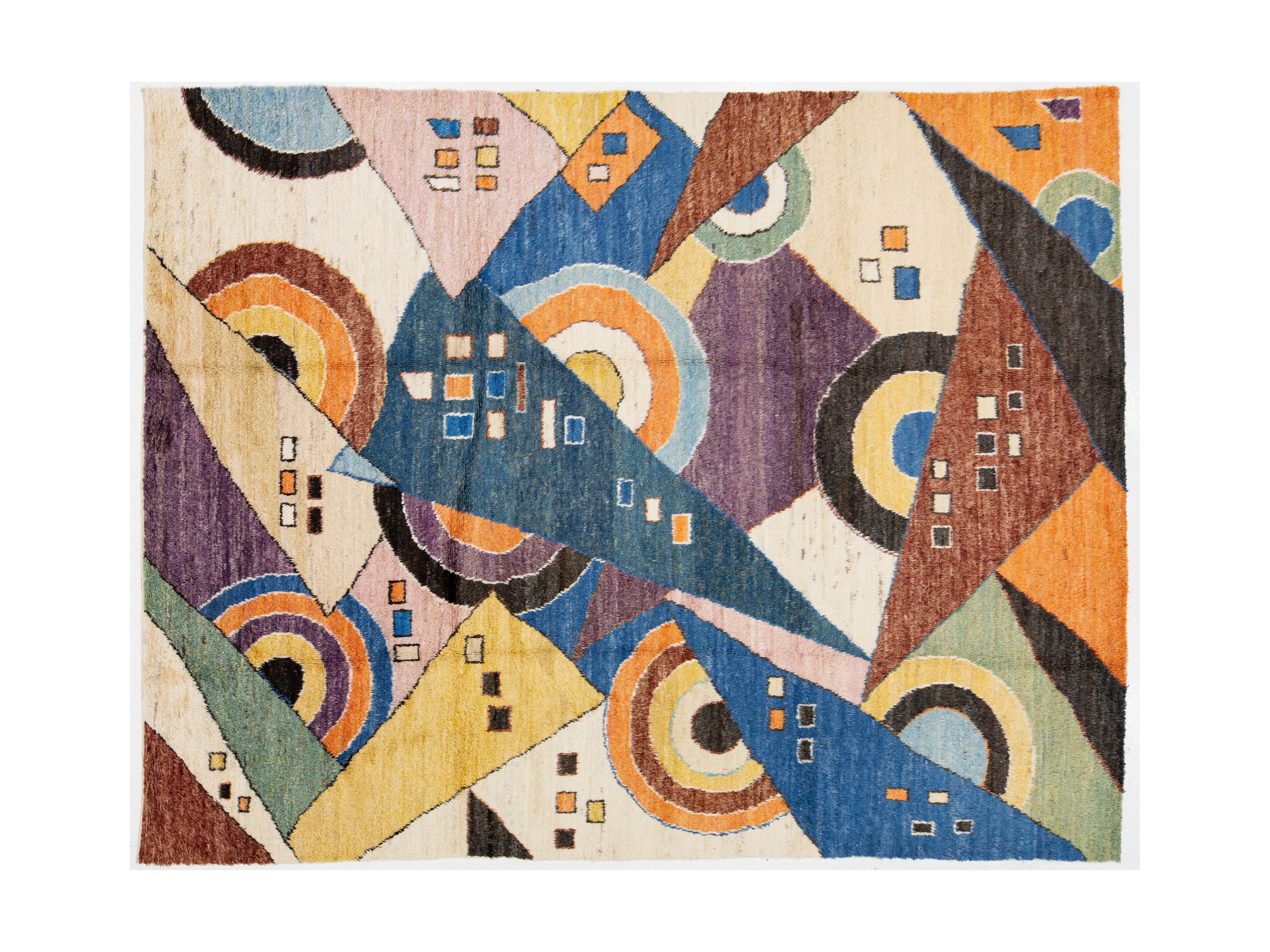 Modern Art Deco Moroccan Wool Rug 9 X 12