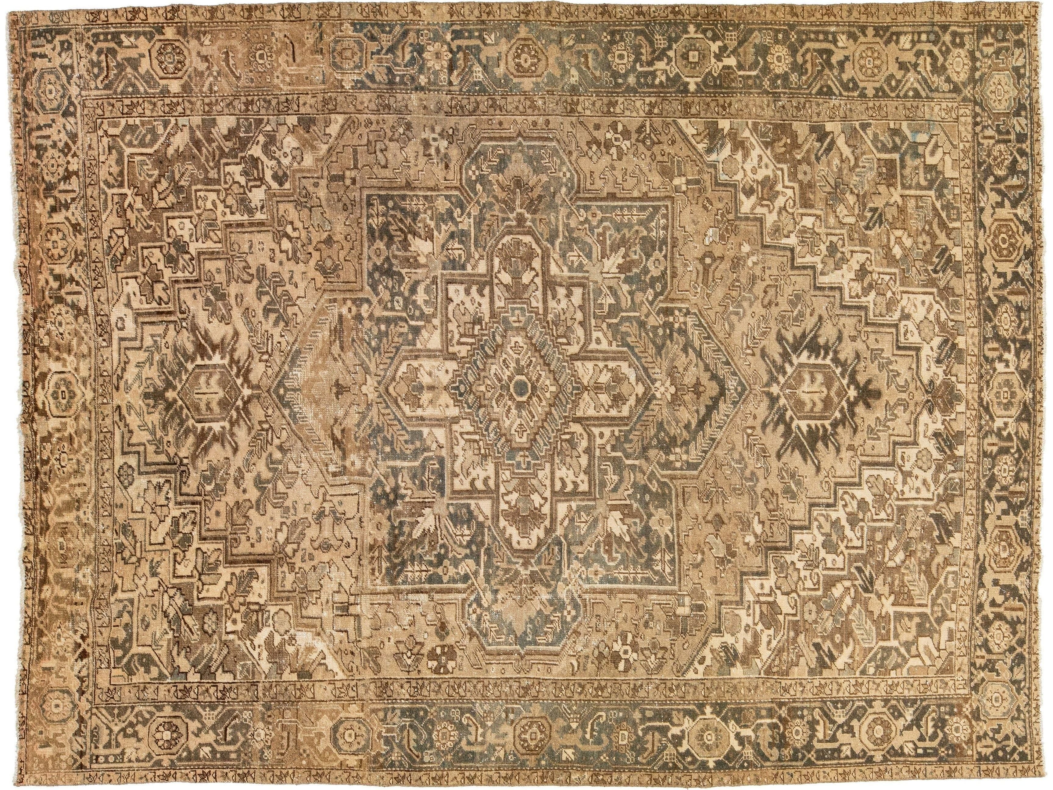 Antique Heriz Wool Rug 9 X 12