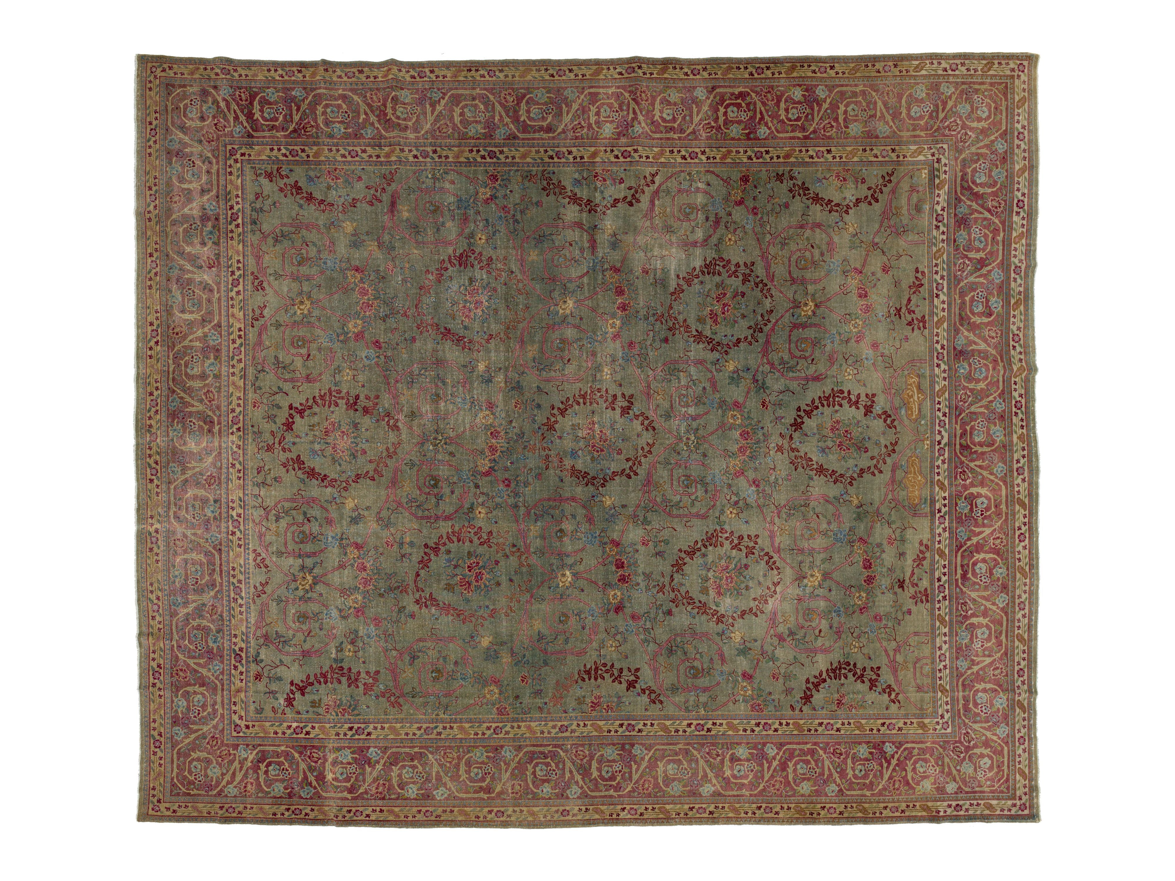 Antique Indian Agra Wool Rug 13 X 15