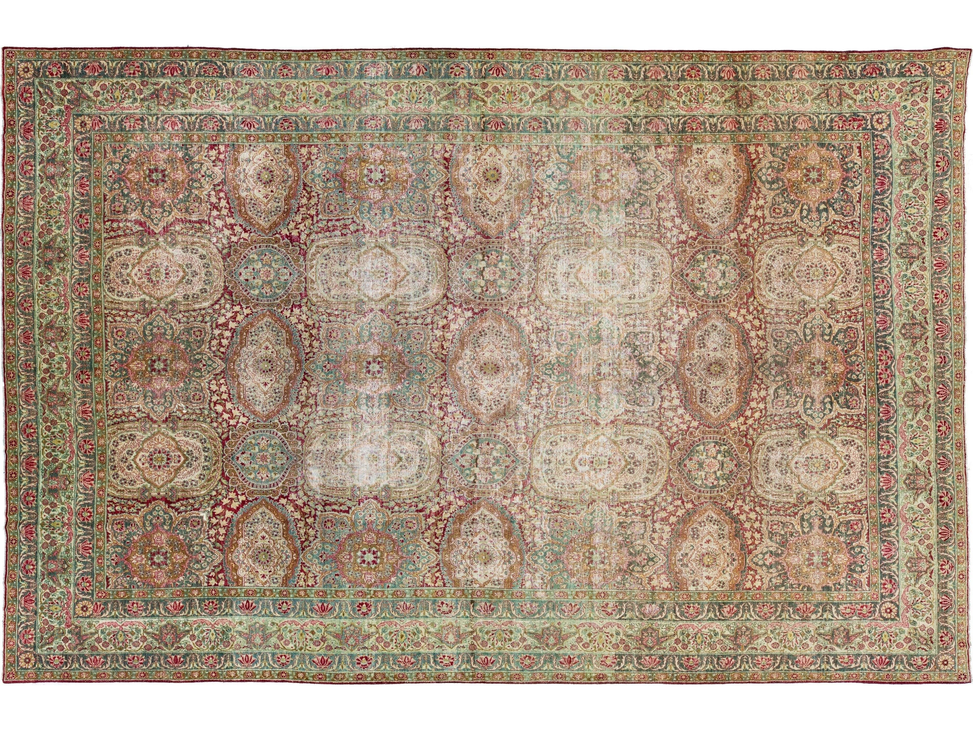 Antique Kerman Wool Rug 11 X 17