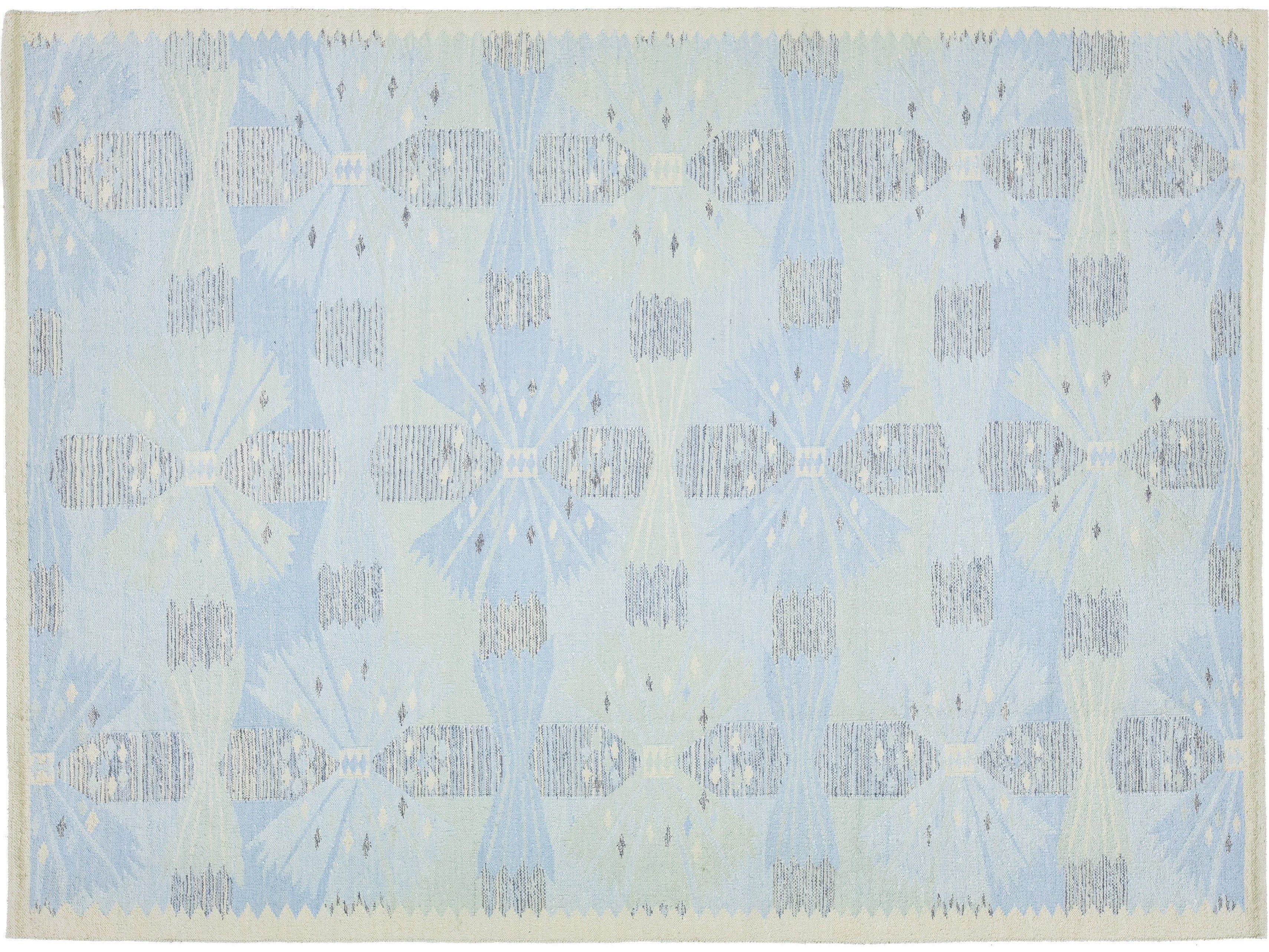 Modern Scandinavian Wool and SIlk Rug 9 X 12