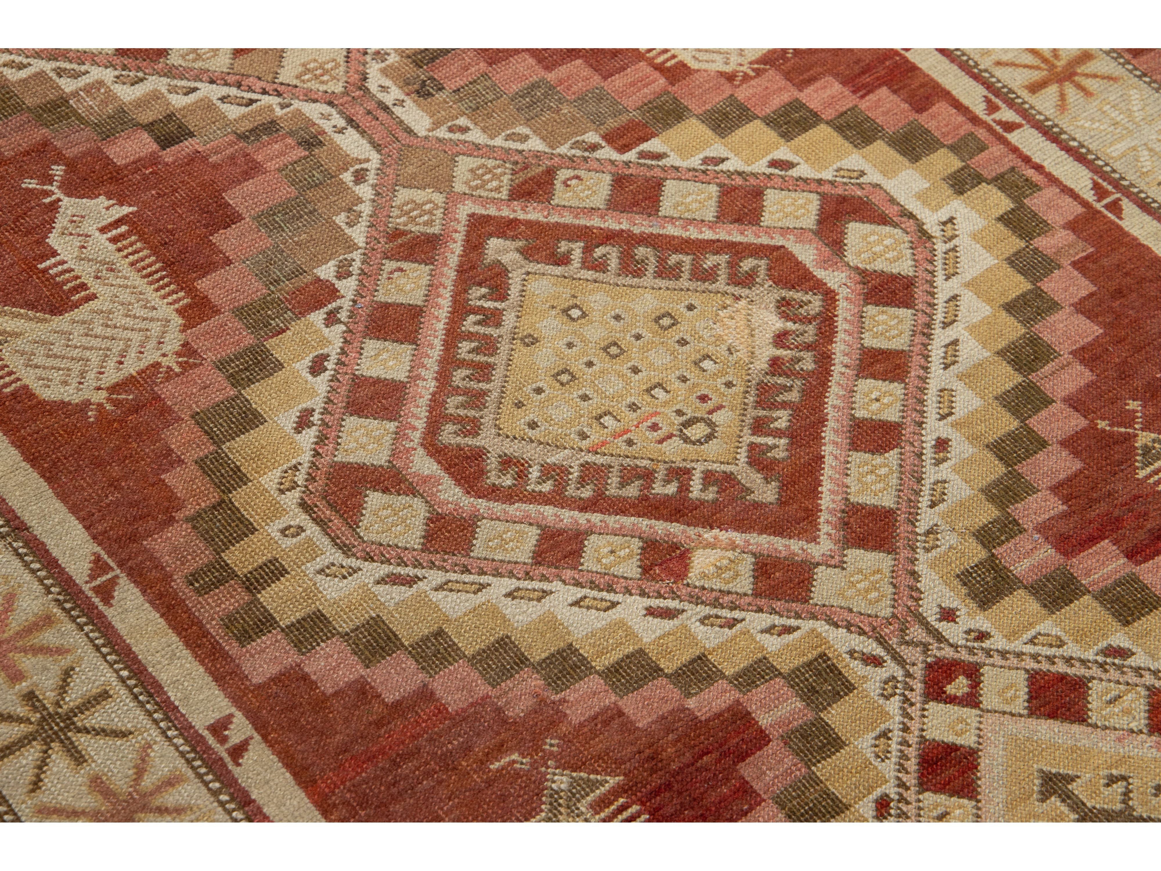 Antique Malayer Wool Runner Rug 4 X 16