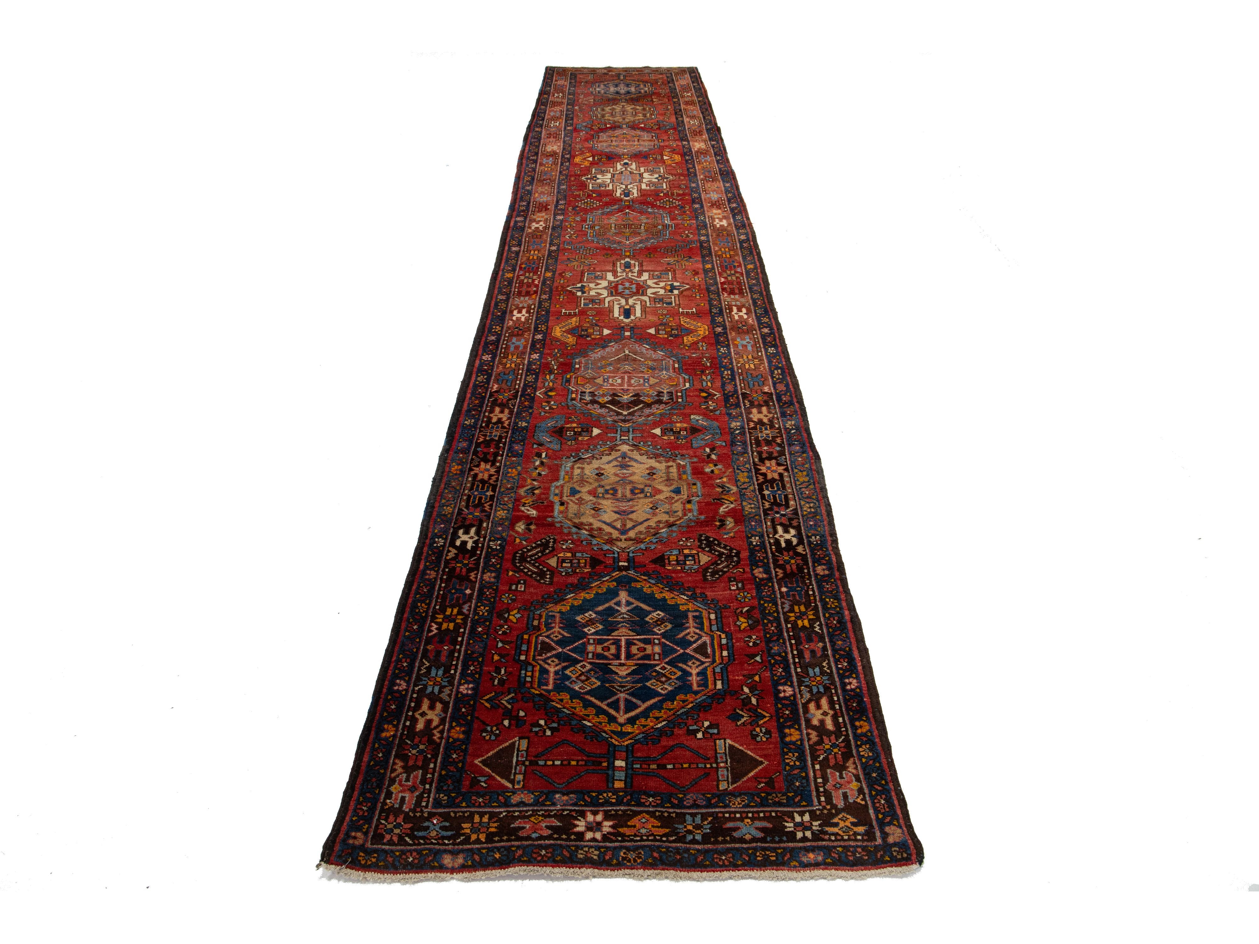 Antique Heriz Wool Runner Rug 3 X 18