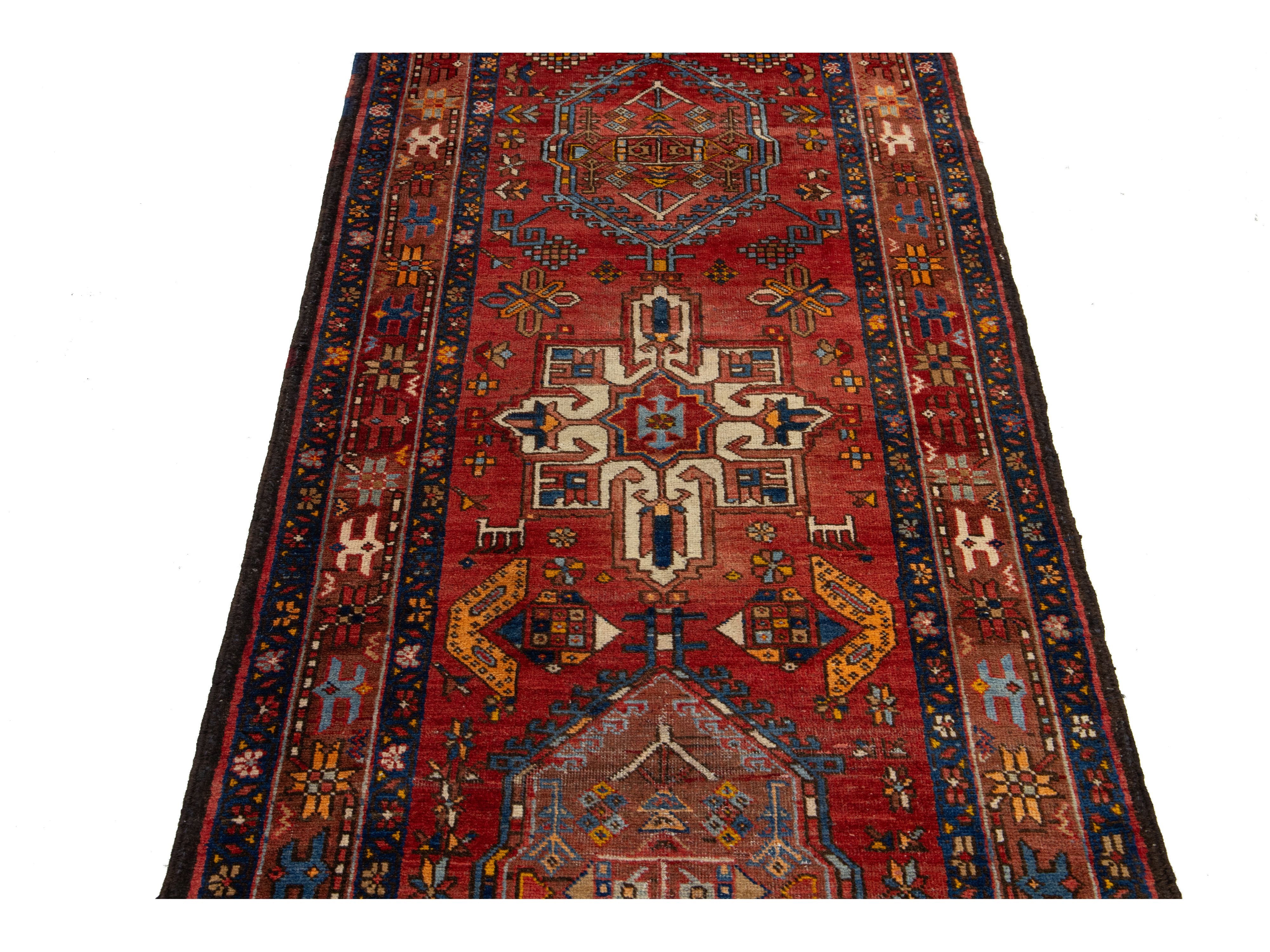Antique Heriz Wool Runner Rug 3 X 18
