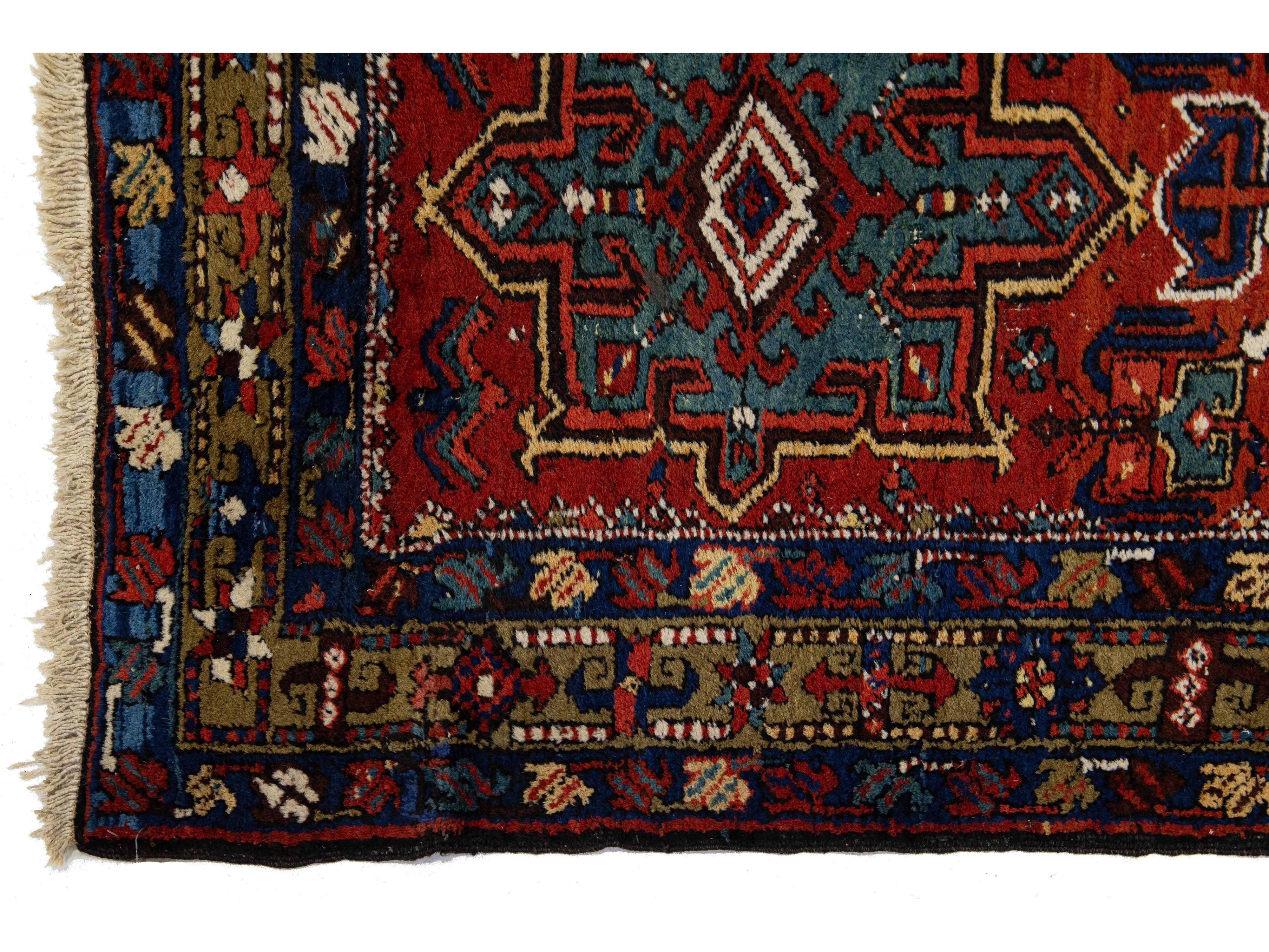 Antique Heriz Wool Runner Rug 3 X 15