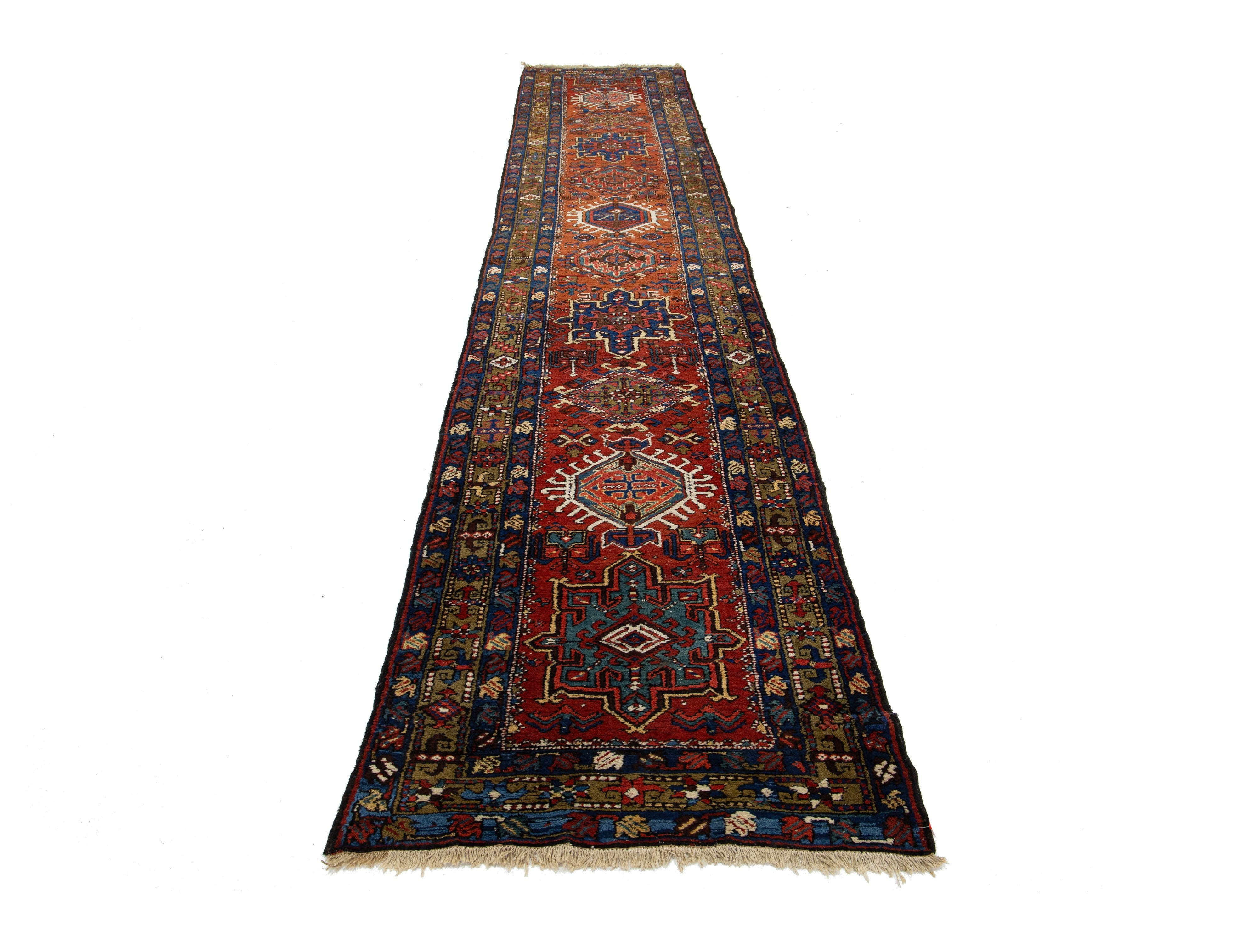 Antique Heriz Wool Runner Rug 3 X 15