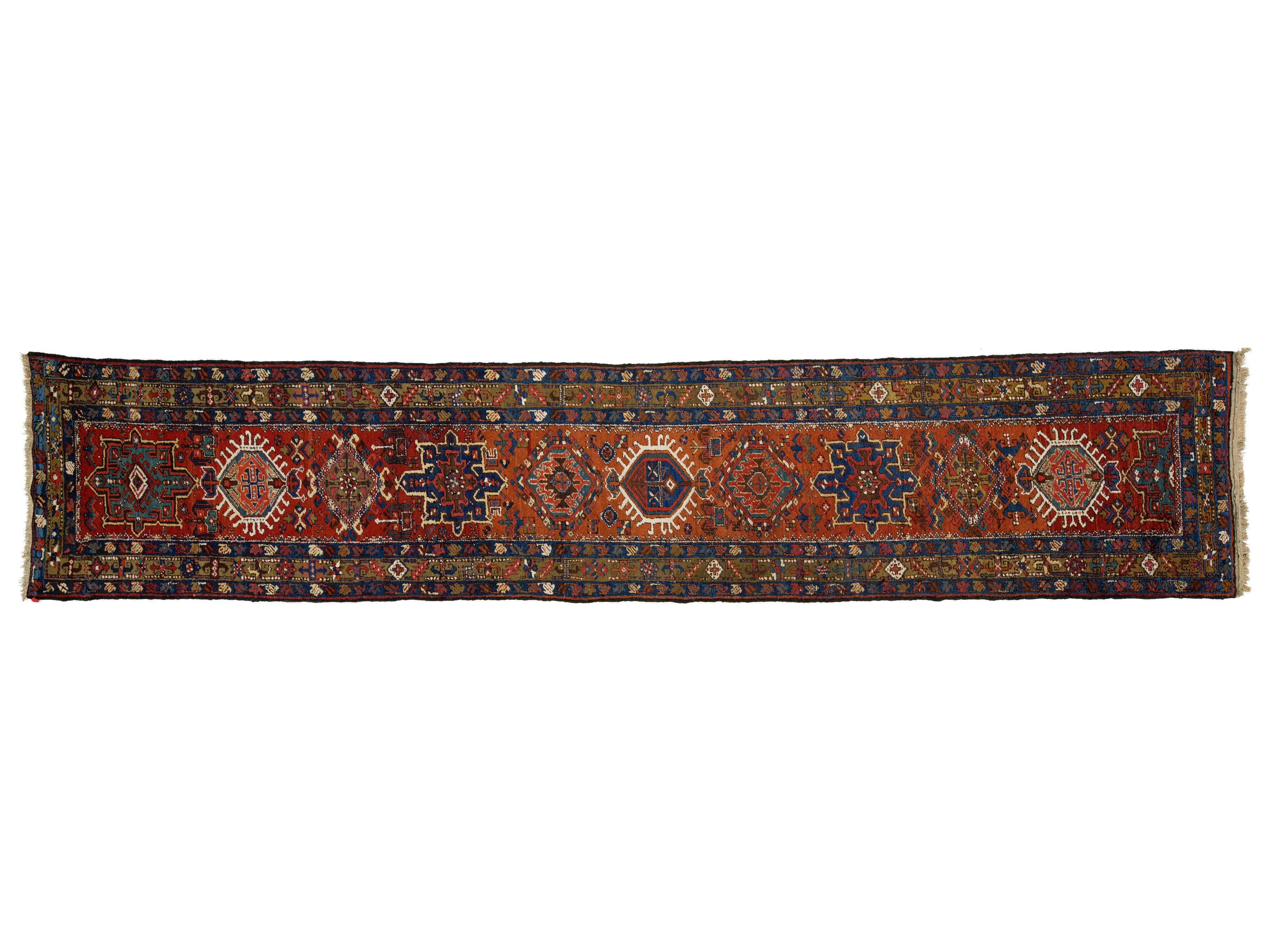 Antique Heriz Wool Runner Rug 3 X 15