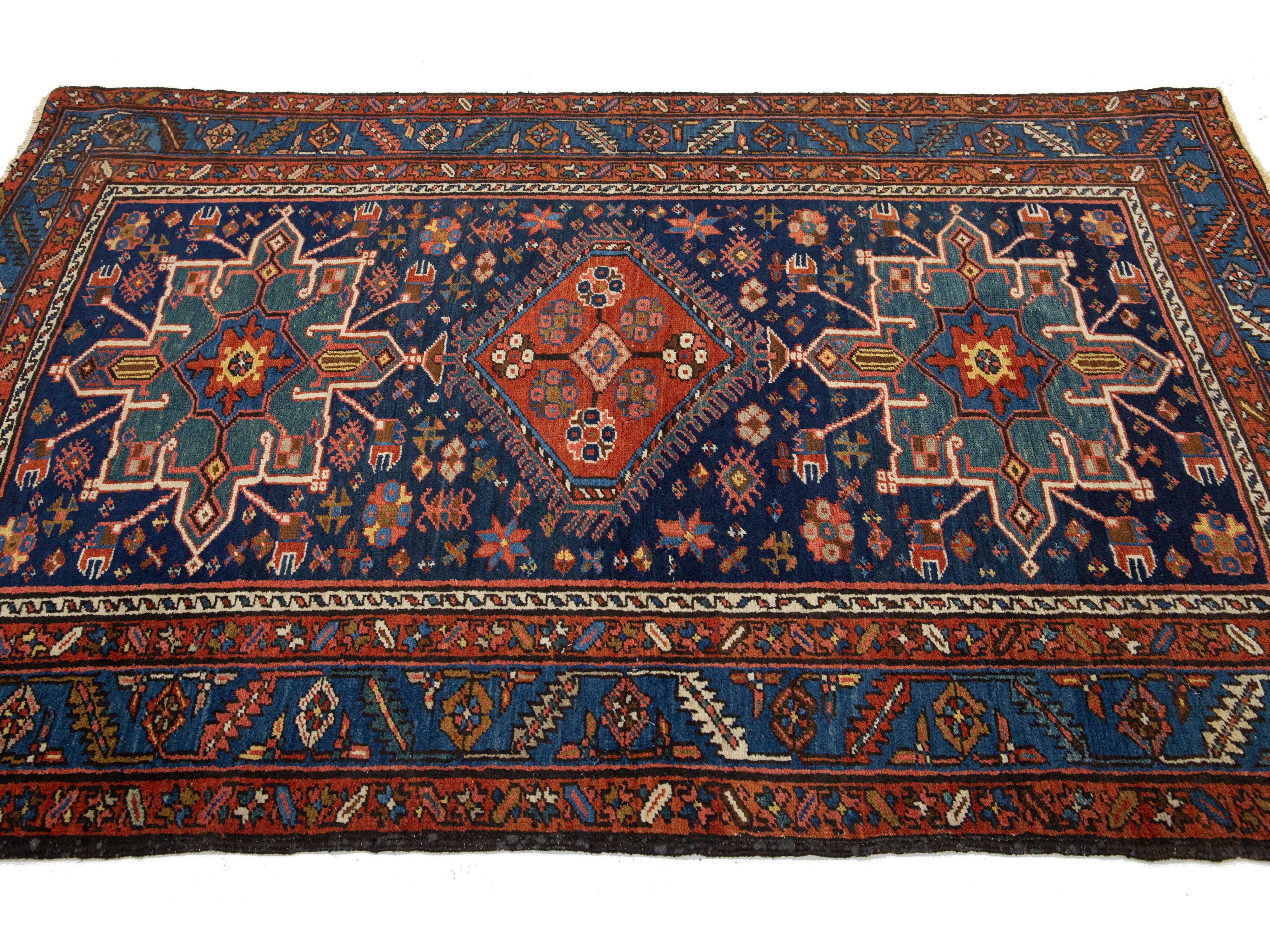 Antique Persian Heriz Wool Rug 5 X 7