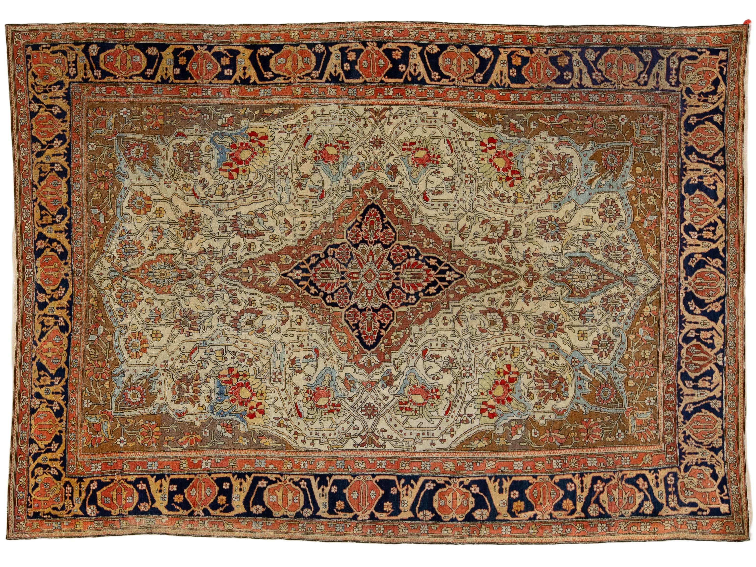 Antique Persian Mohtasham Kashan Wool Rug 5 X 7