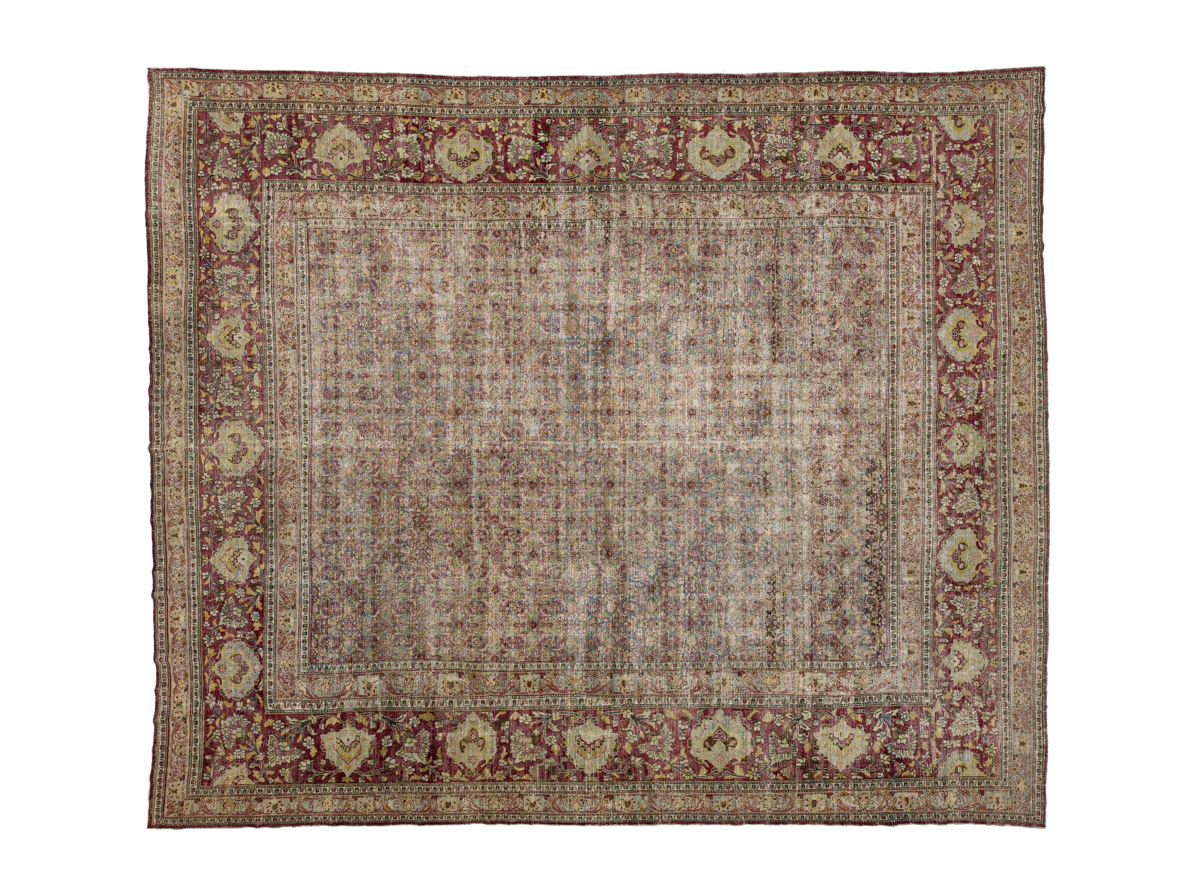 Antique Persian Mashad Wool Rug 13 X 16