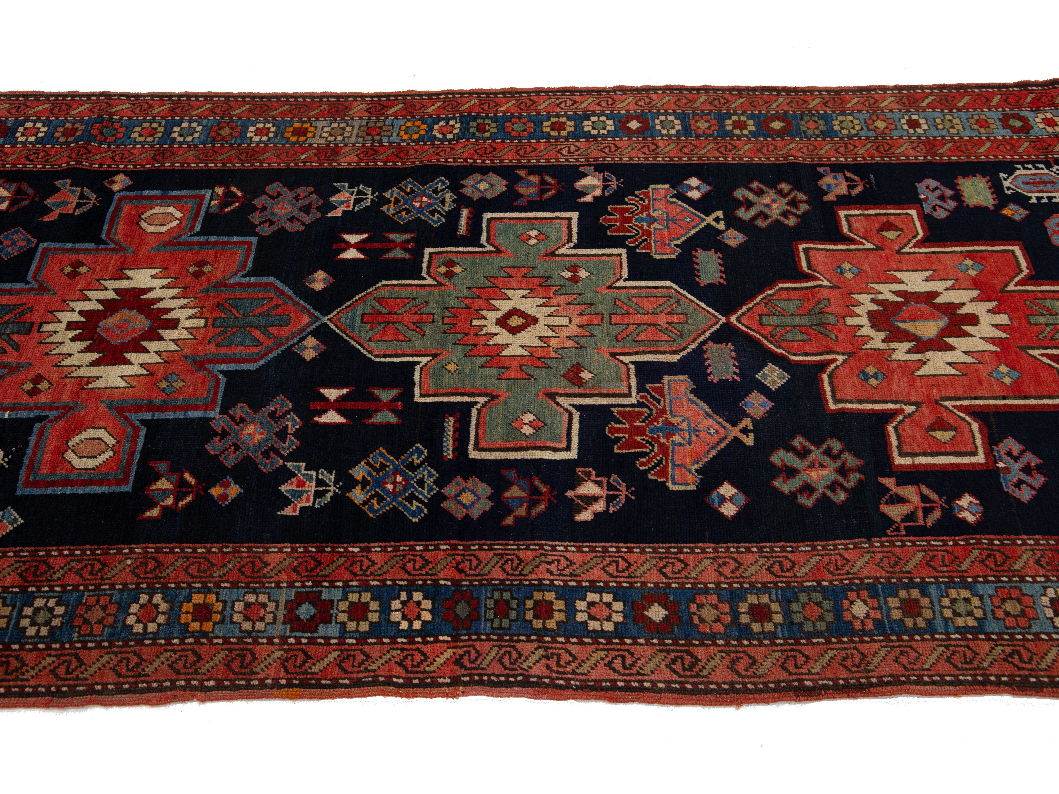 Antique Persian Kurd Wool Runner Rug 4 X 9
