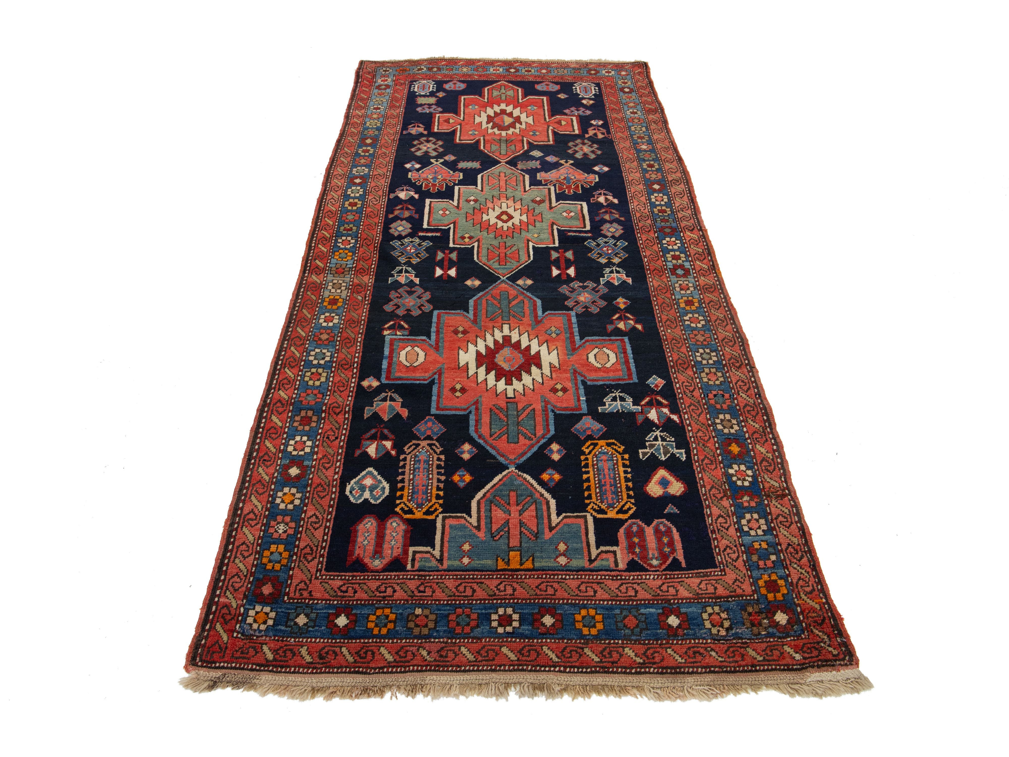 Antique Persian Kurd Wool Runner Rug 4 X 9