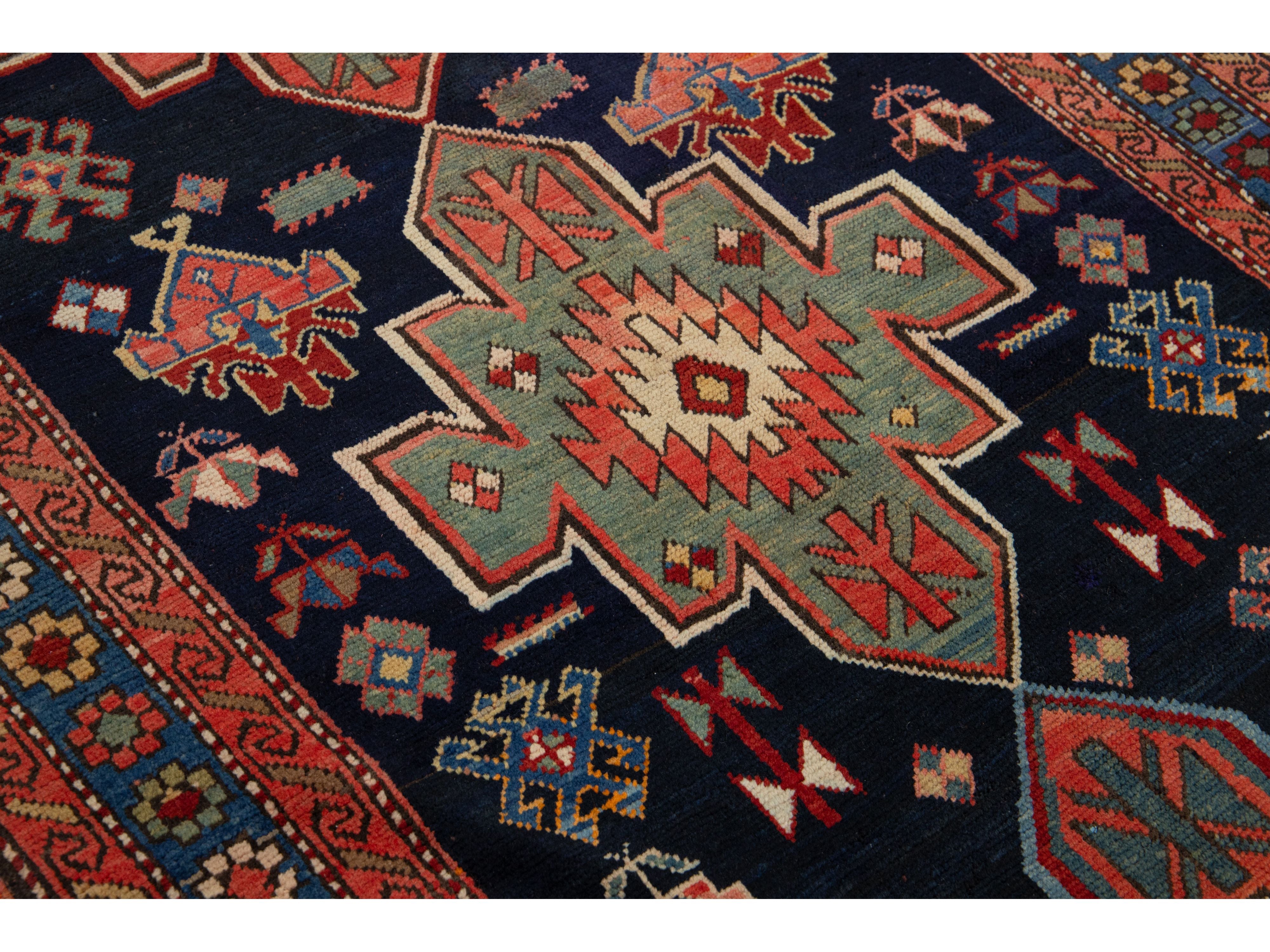 Antique Persian Kurd Wool Runner Rug 4 X 9