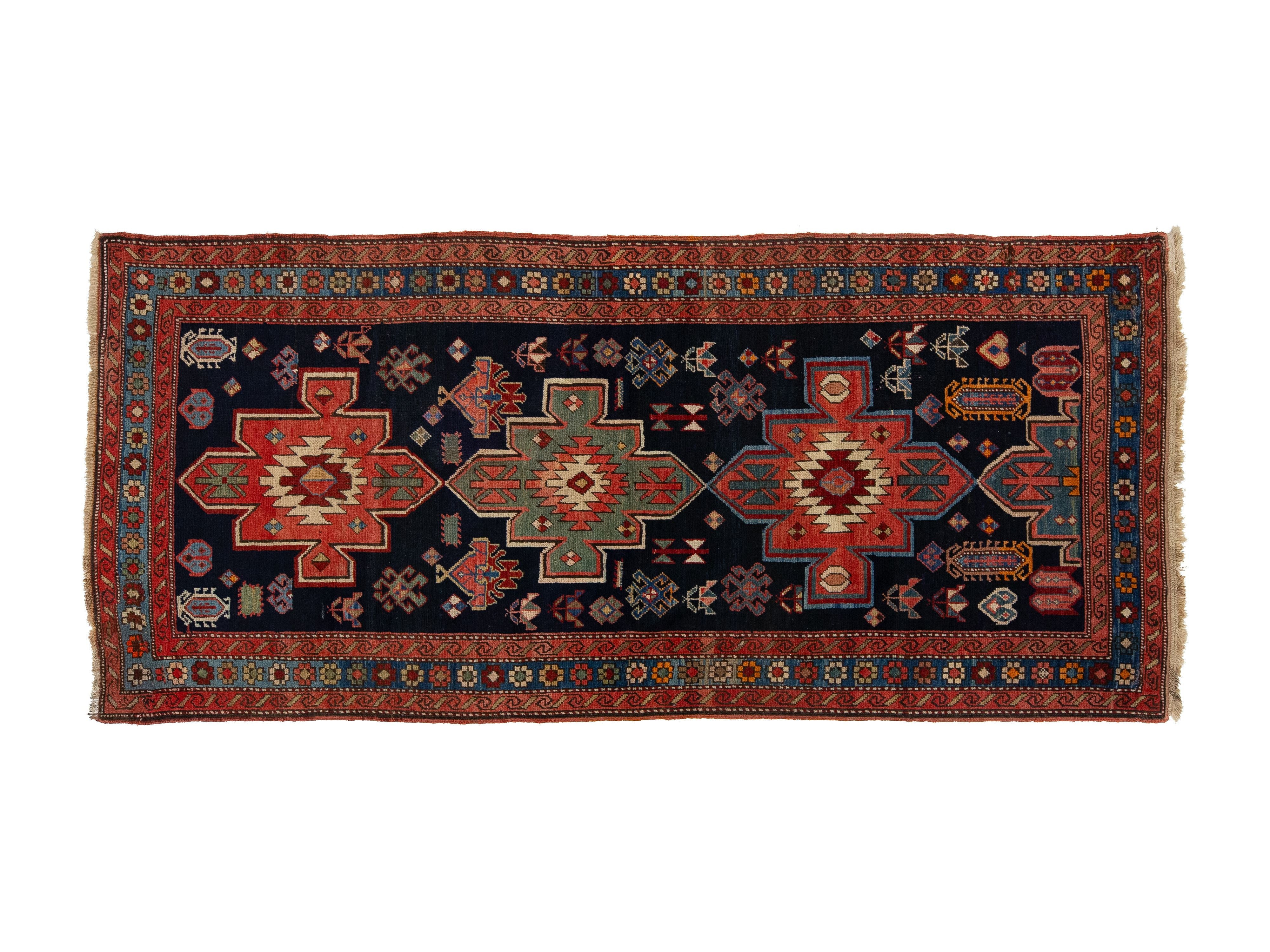Antique Persian Kurd Wool Runner Rug 4 X 9