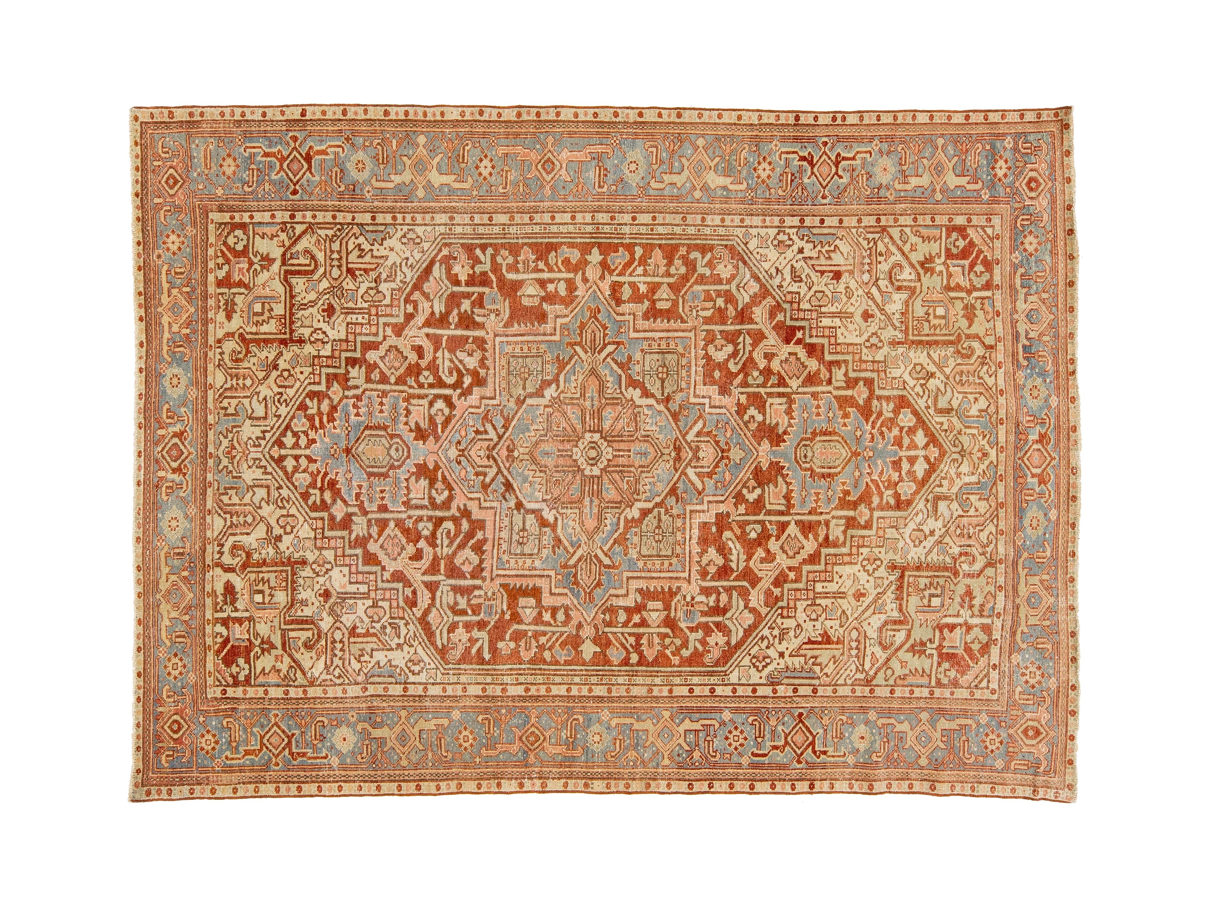 Antique Heriz Wool Rug 7 X 9