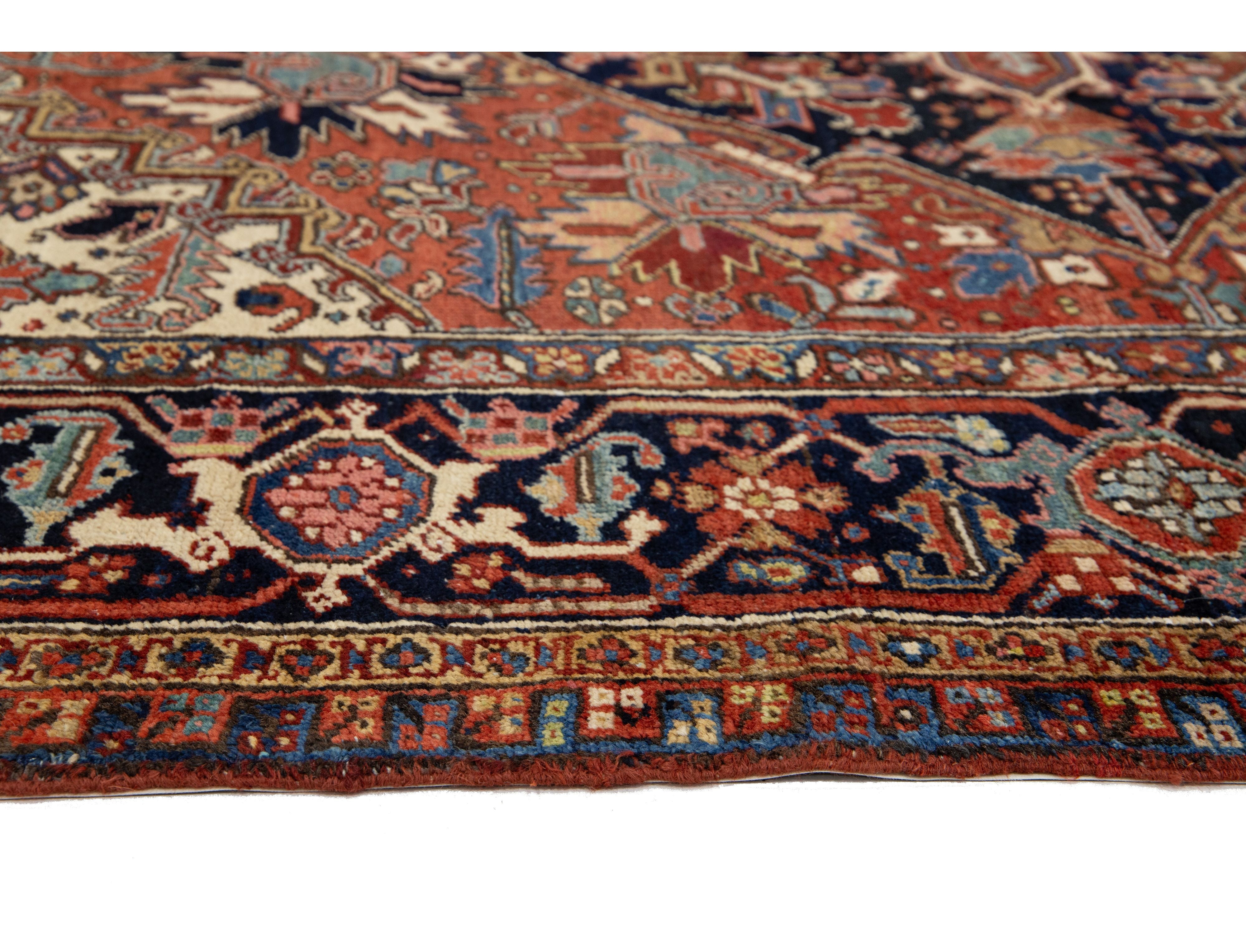 Antique Persian Heriz Wool Rug 9 X 12