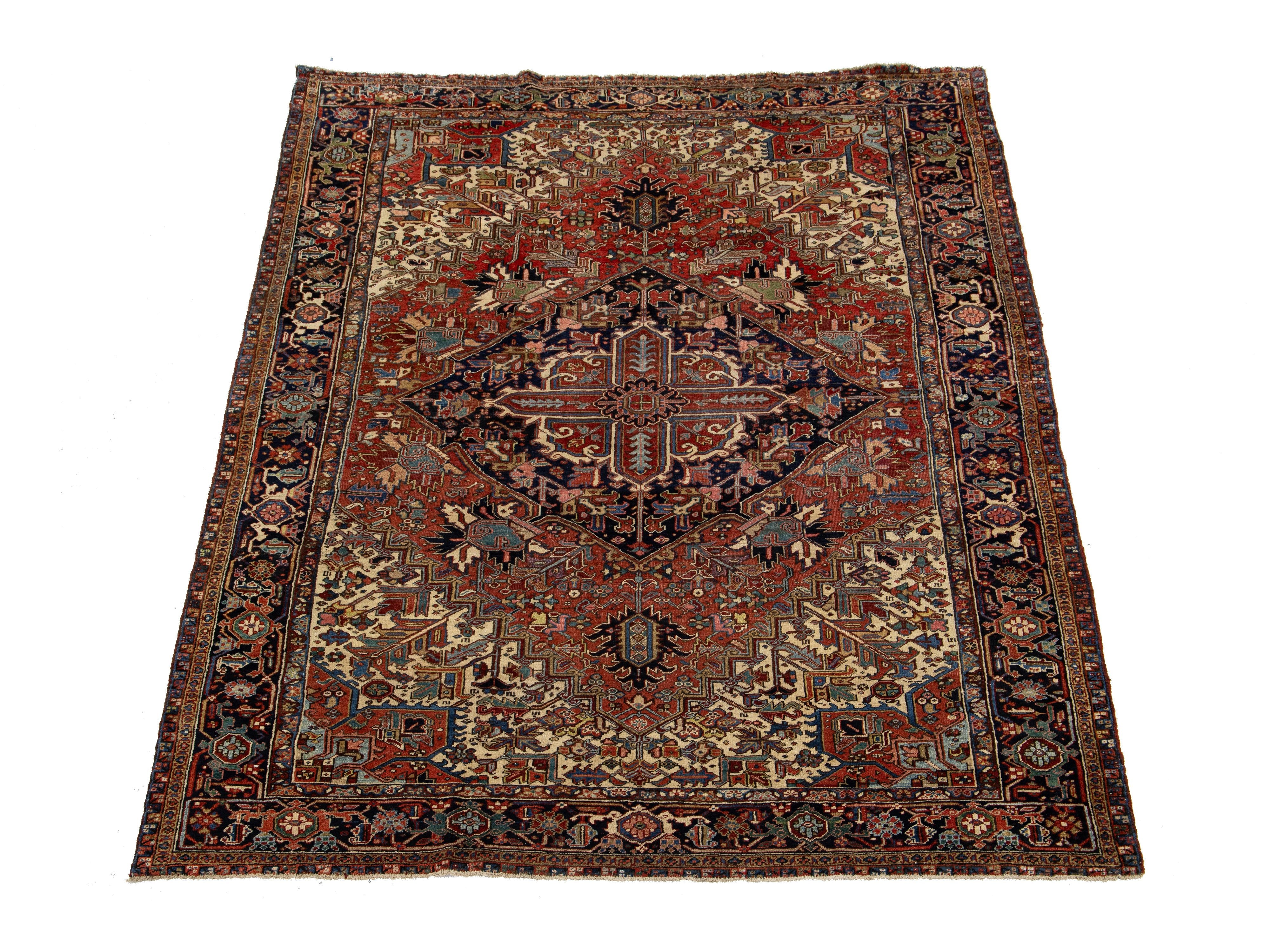 Antique Persian Heriz Wool Rug 9 X 12