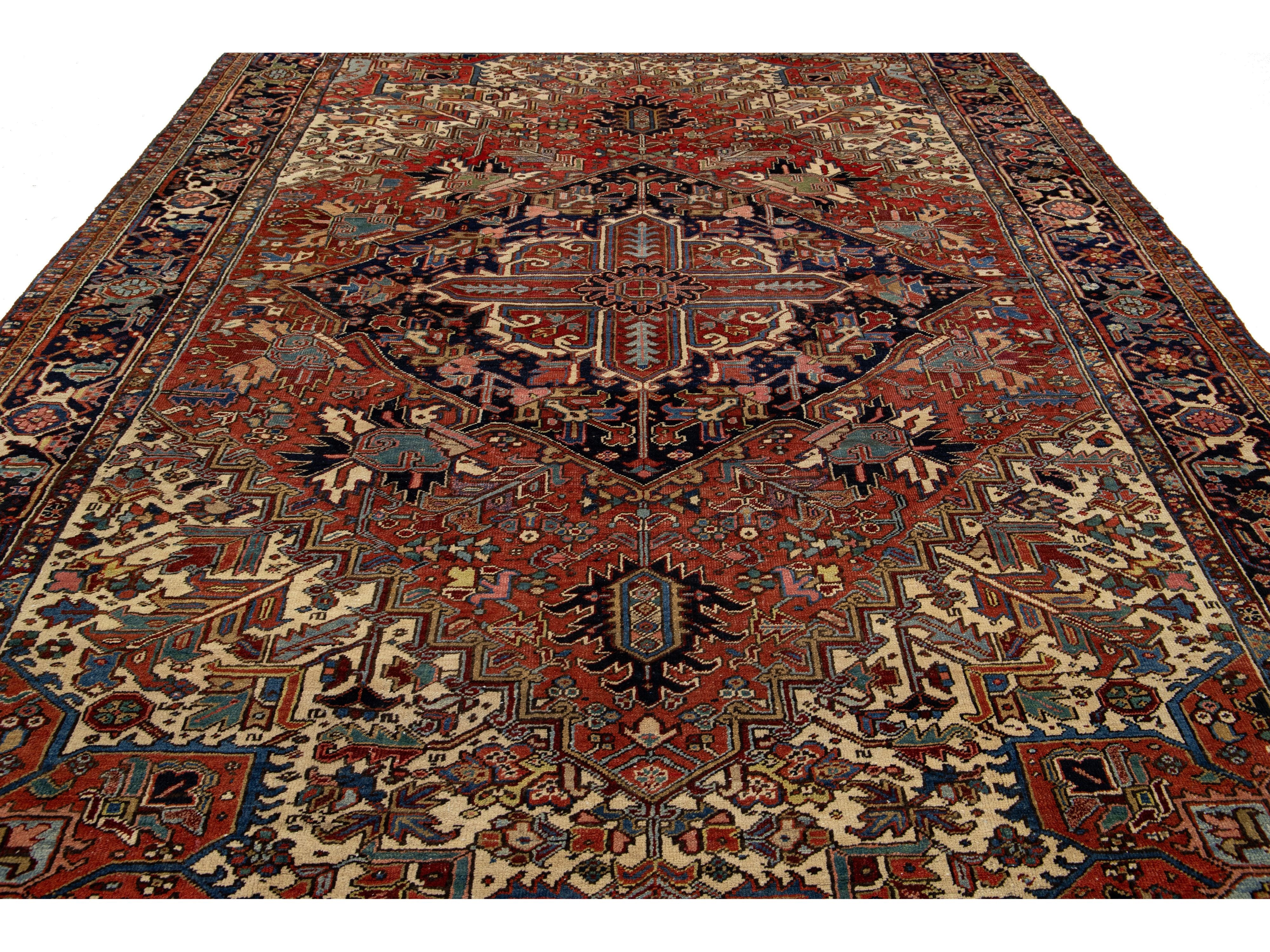 Antique Persian Heriz Wool Rug 9 X 12