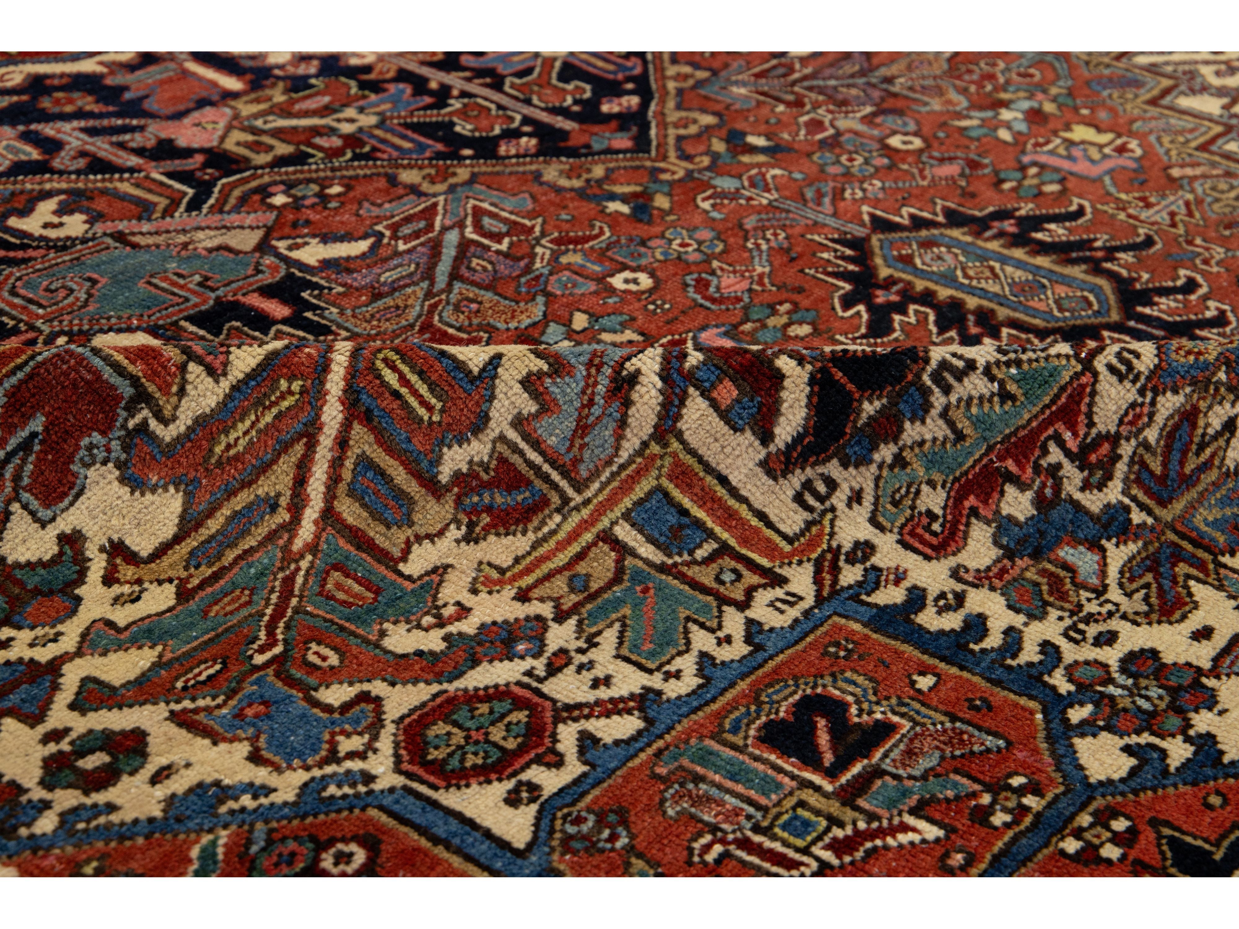 Antique Persian Heriz Wool Rug 9 X 12
