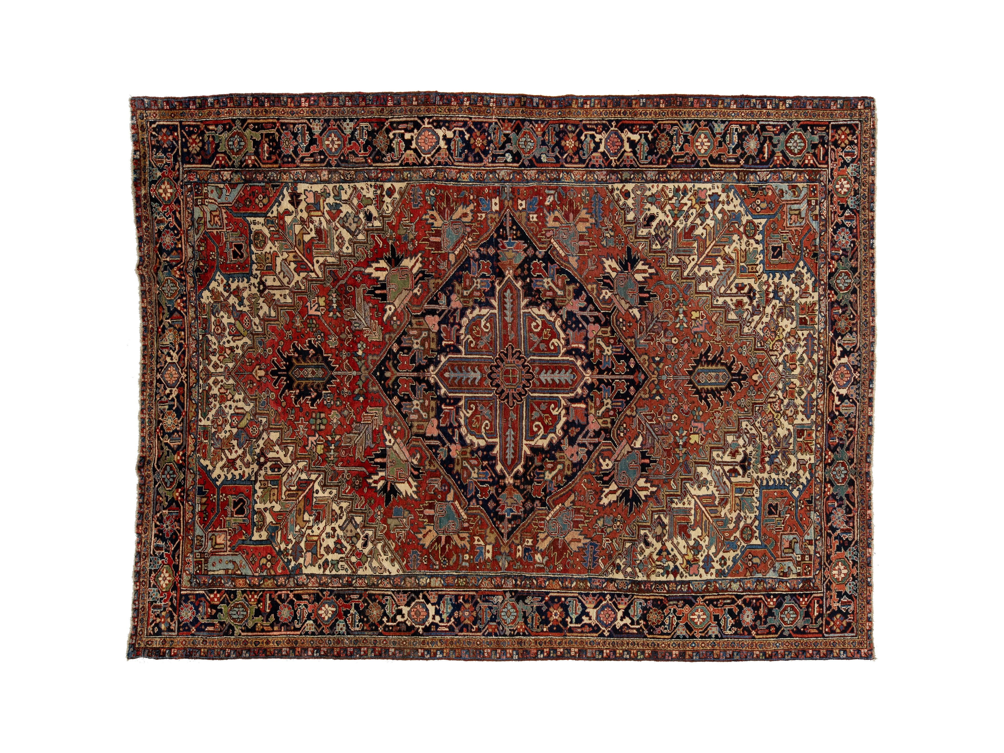 Antique Persian Heriz Wool Rug 9 X 12