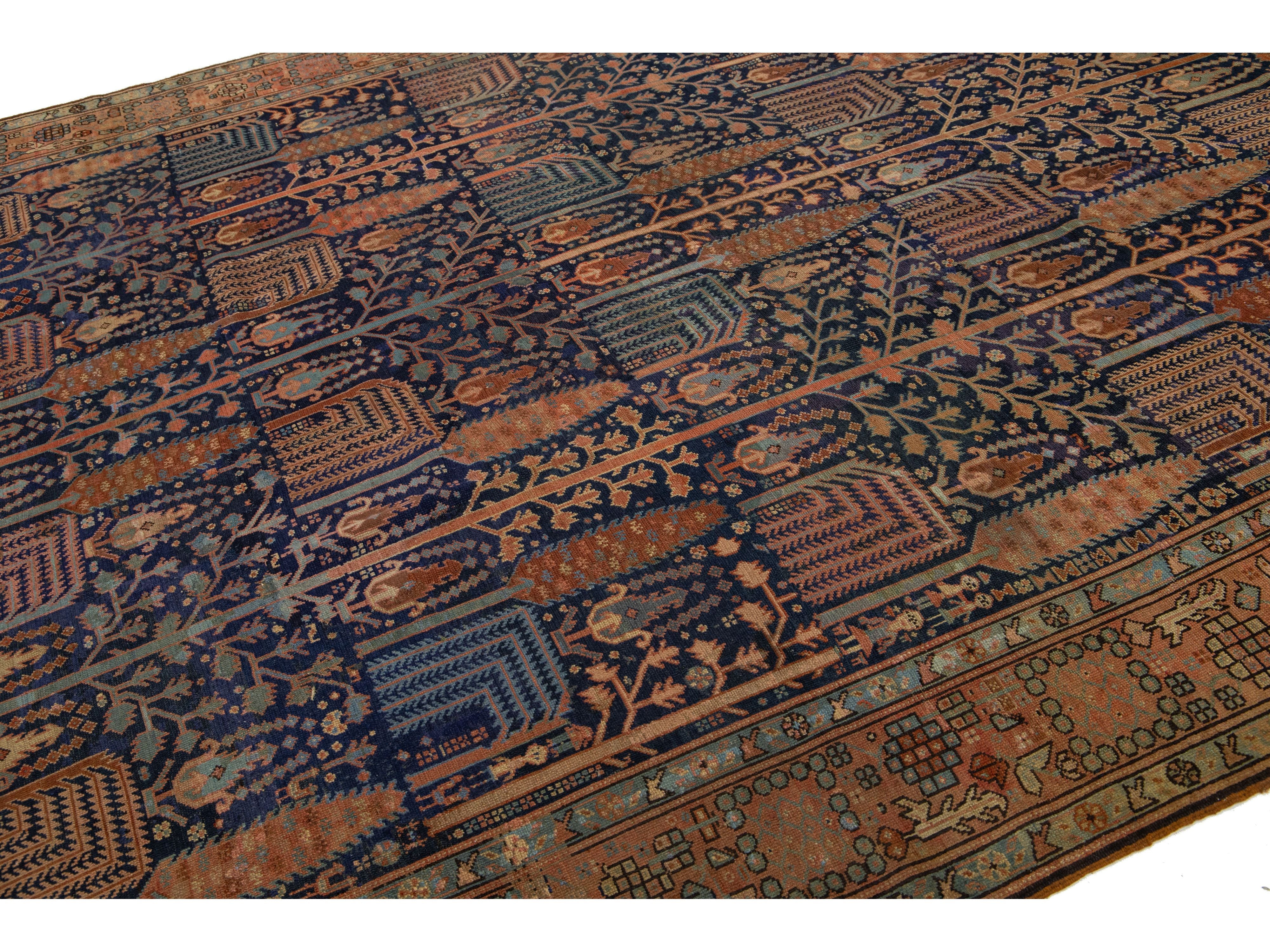Antique Persian Bakshaish Wool Rug 9 X 14