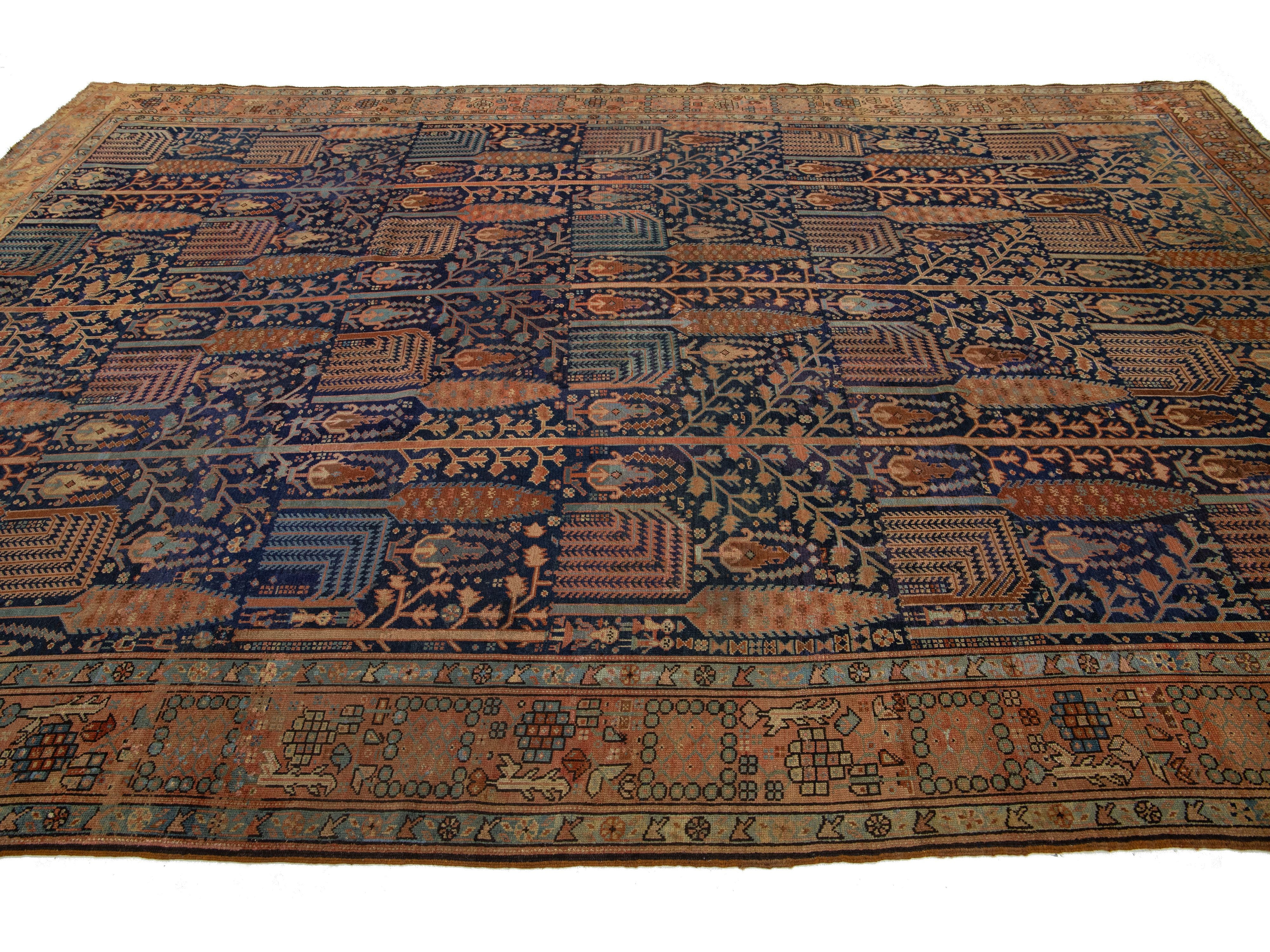 Antique Persian Bakshaish Wool Rug 9 X 14
