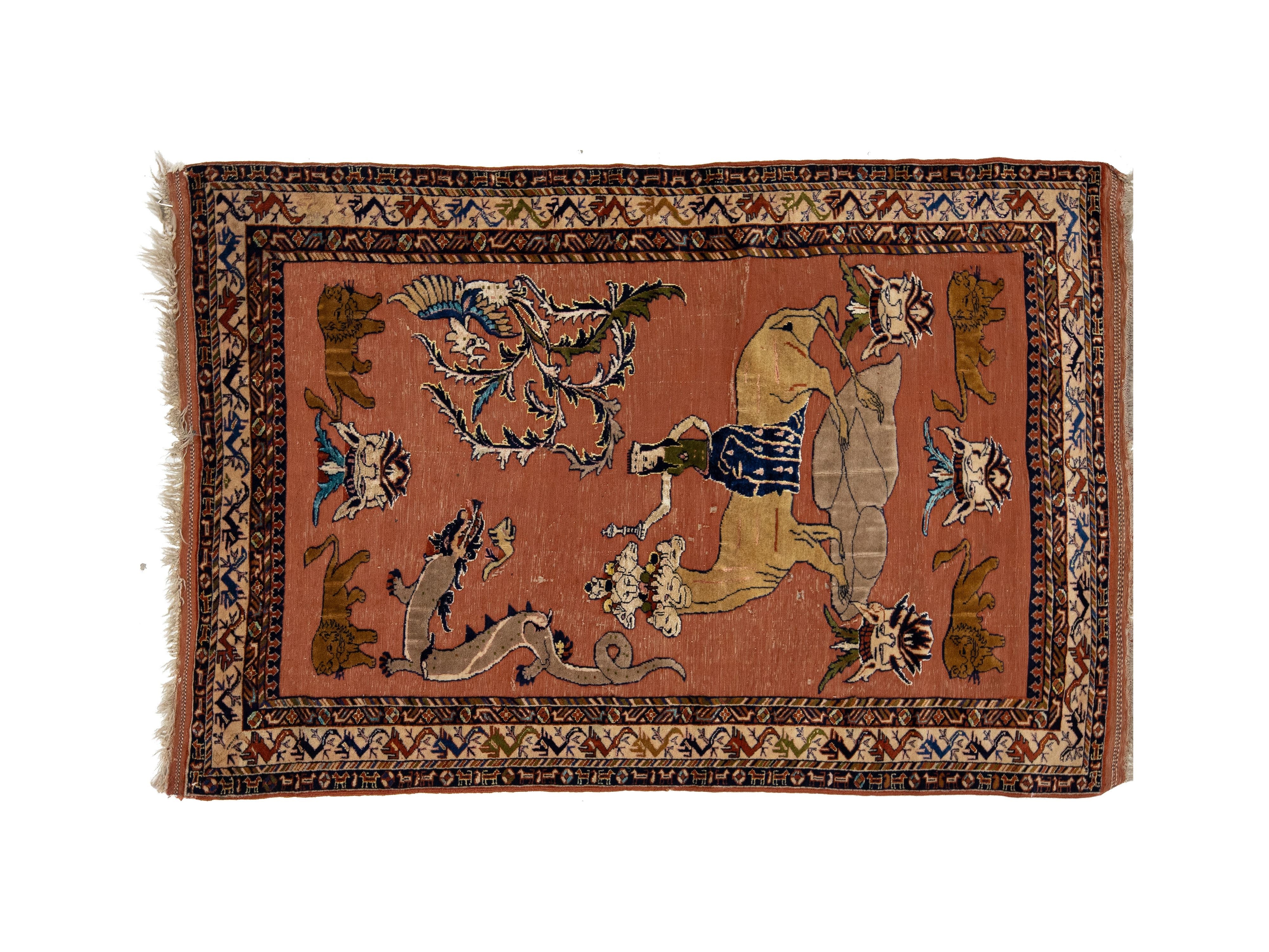 Antique Persian Tabriz Wool Rug 4 X 6