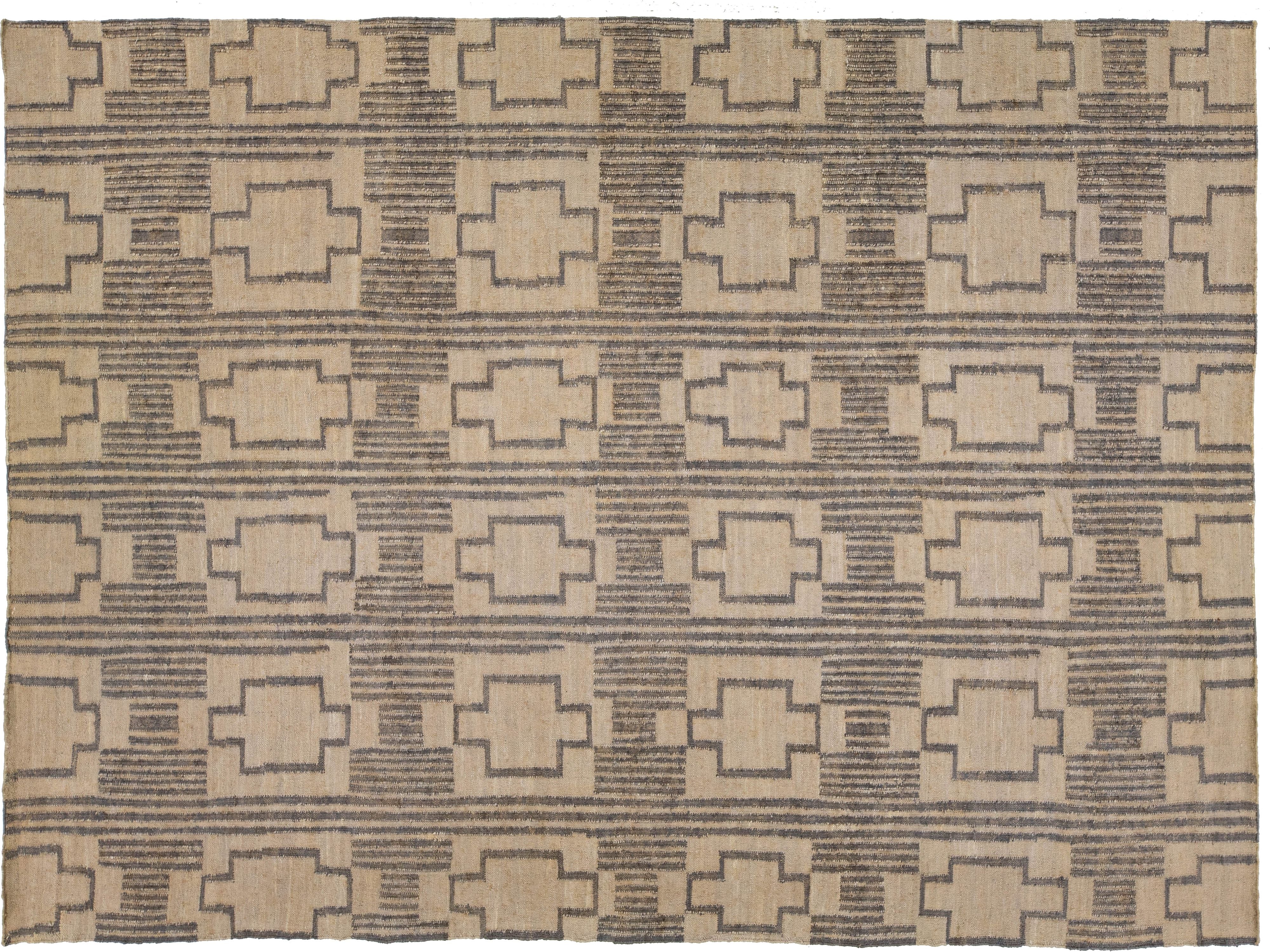 Modern Dhurrie Natural Jute Rug 11 X 14