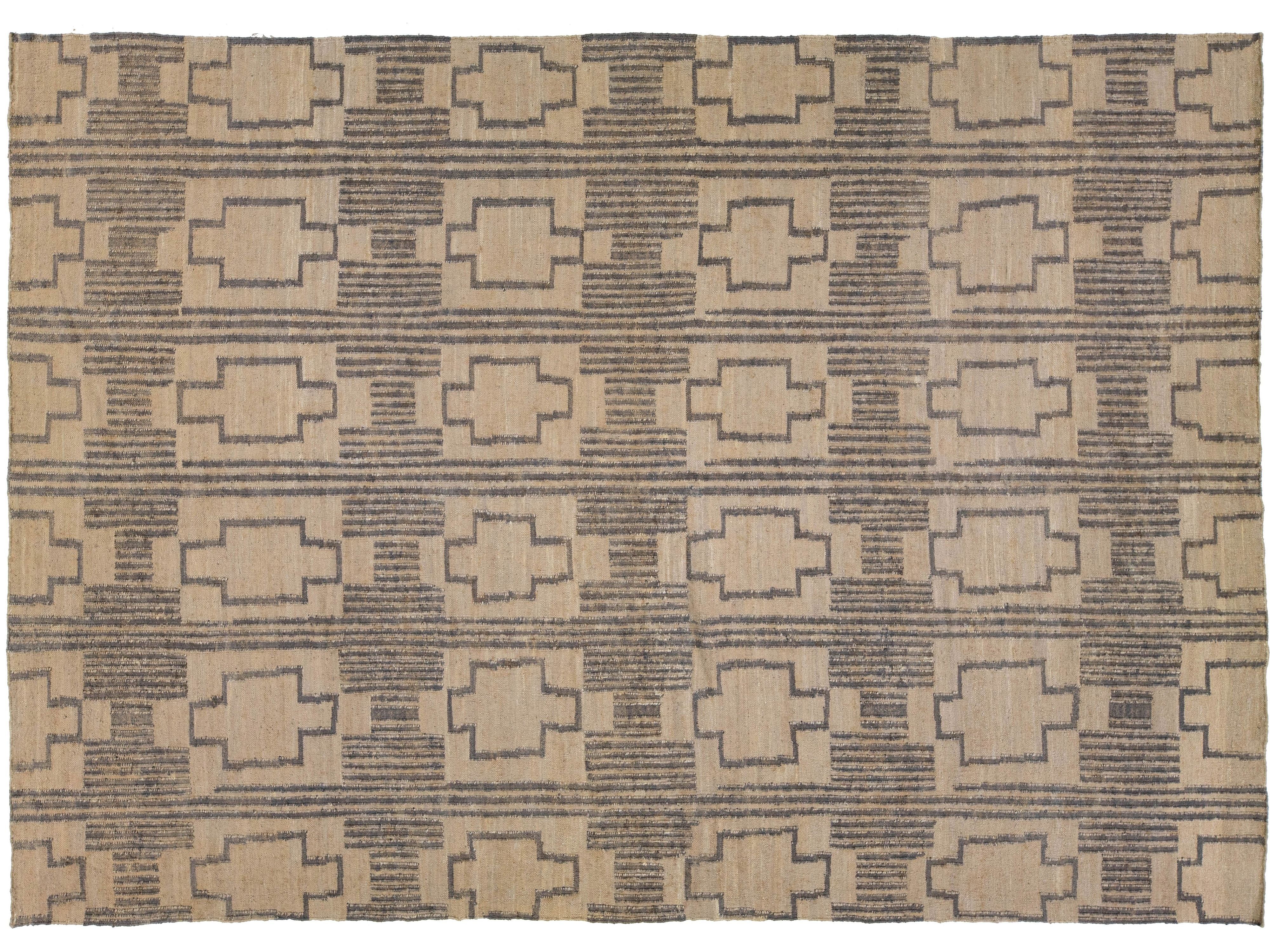 Modern Dhurrie Natural Jute Rug 12 X 15