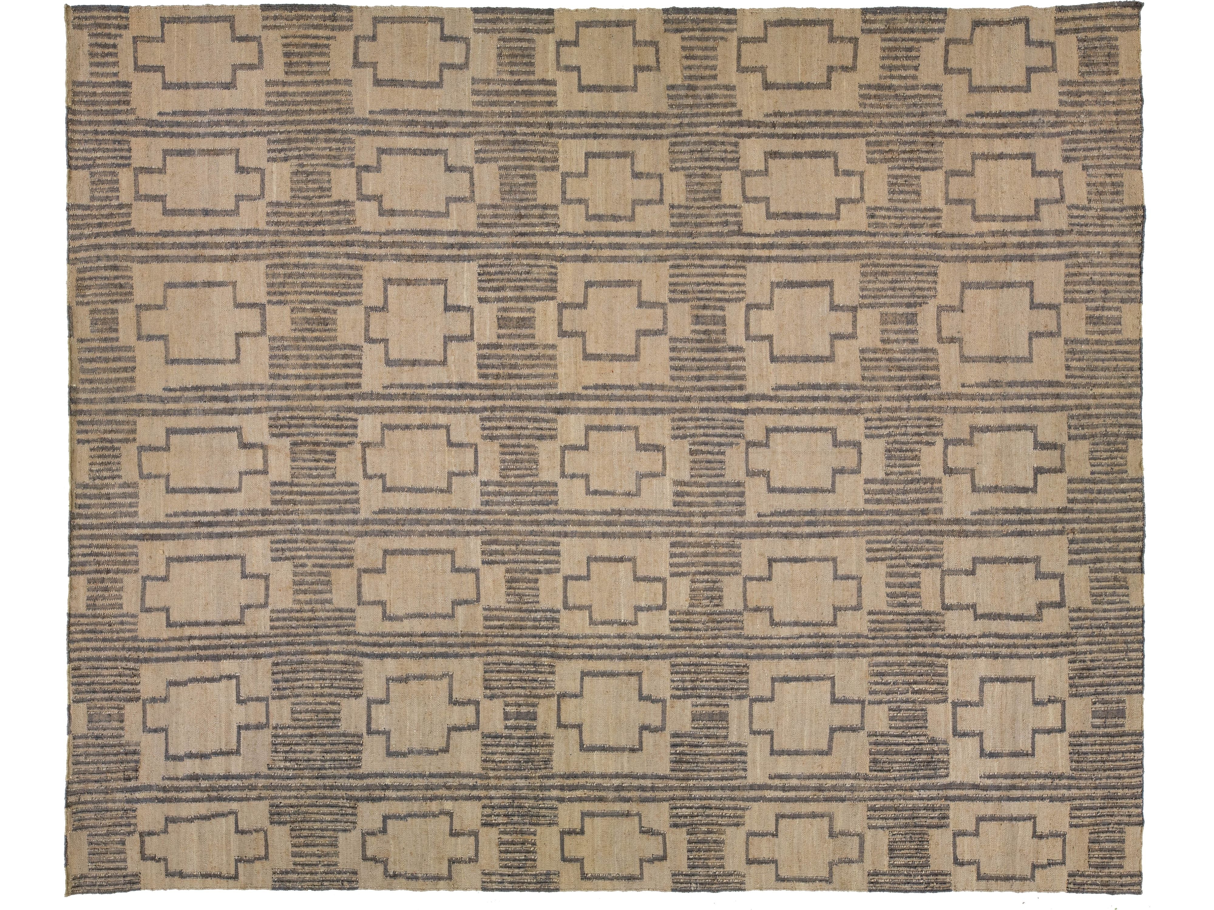 Modern Dhurrie Natural Jute Rug 13 X 16