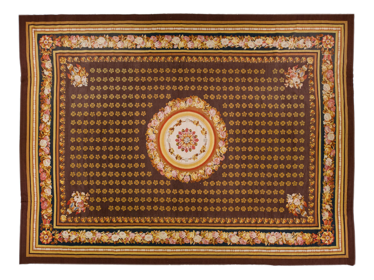 Vintage  Portuguese Aubusson Wool Rug 15 X 19