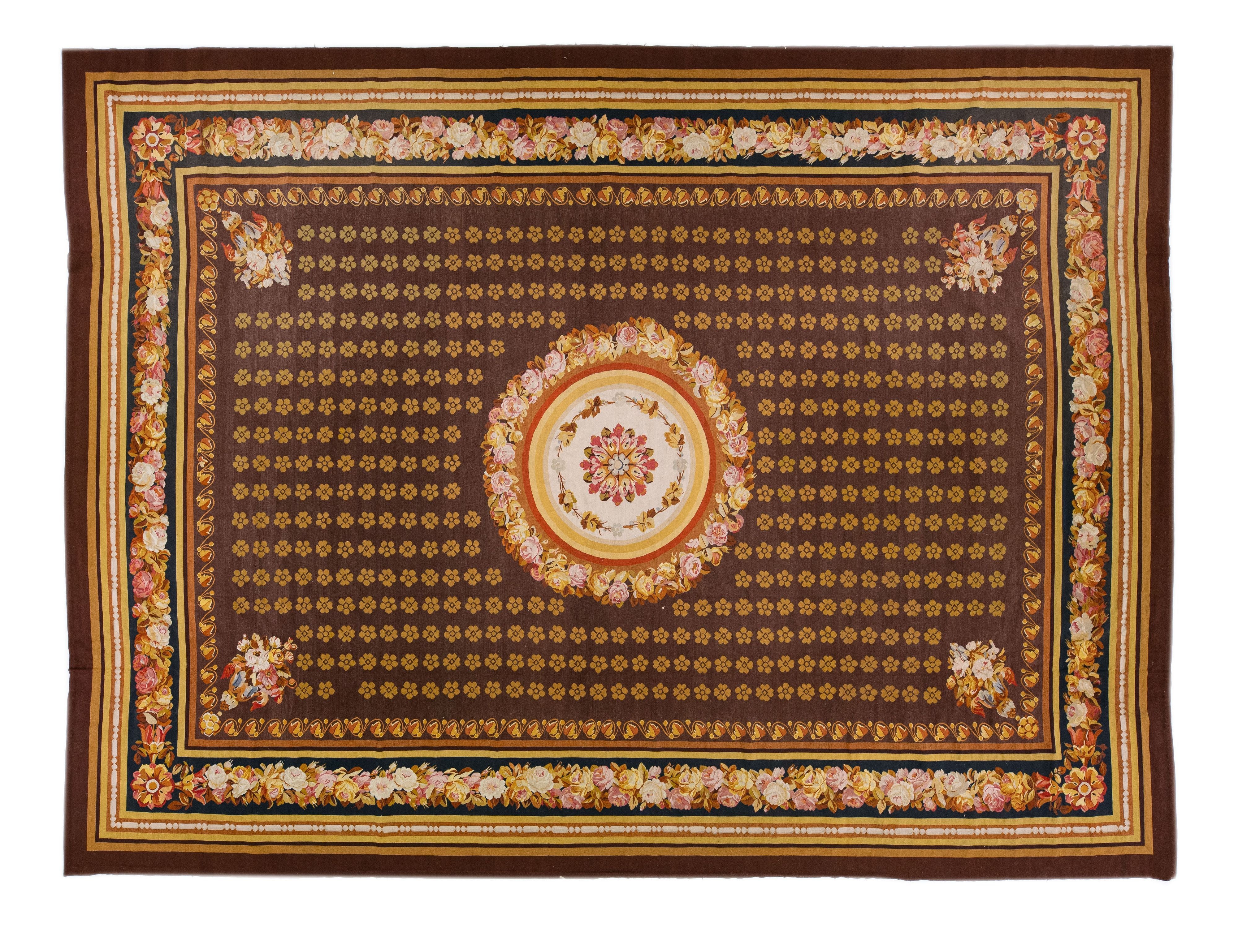 Vintage  Portuguese Aubusson Wool Rug 15 X 19