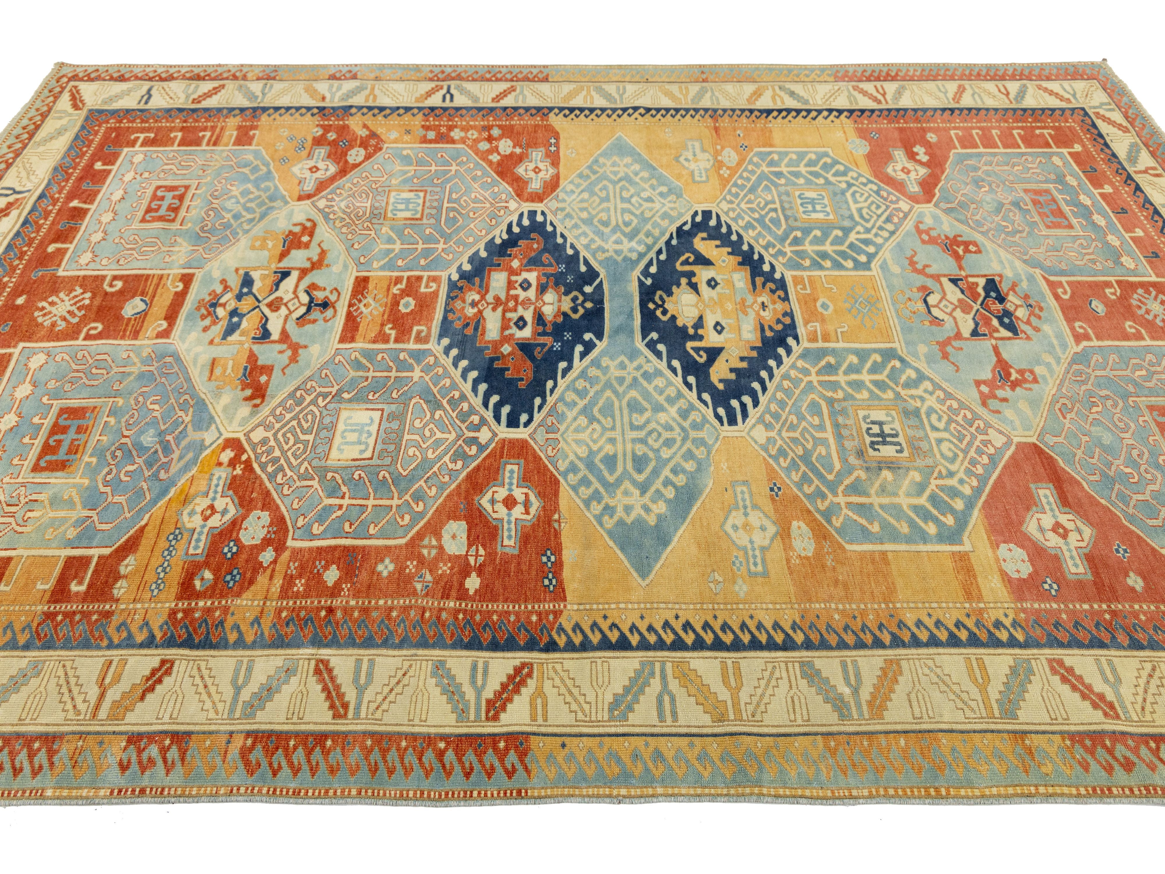 Antique Kazak Wool Rug 7 X 9