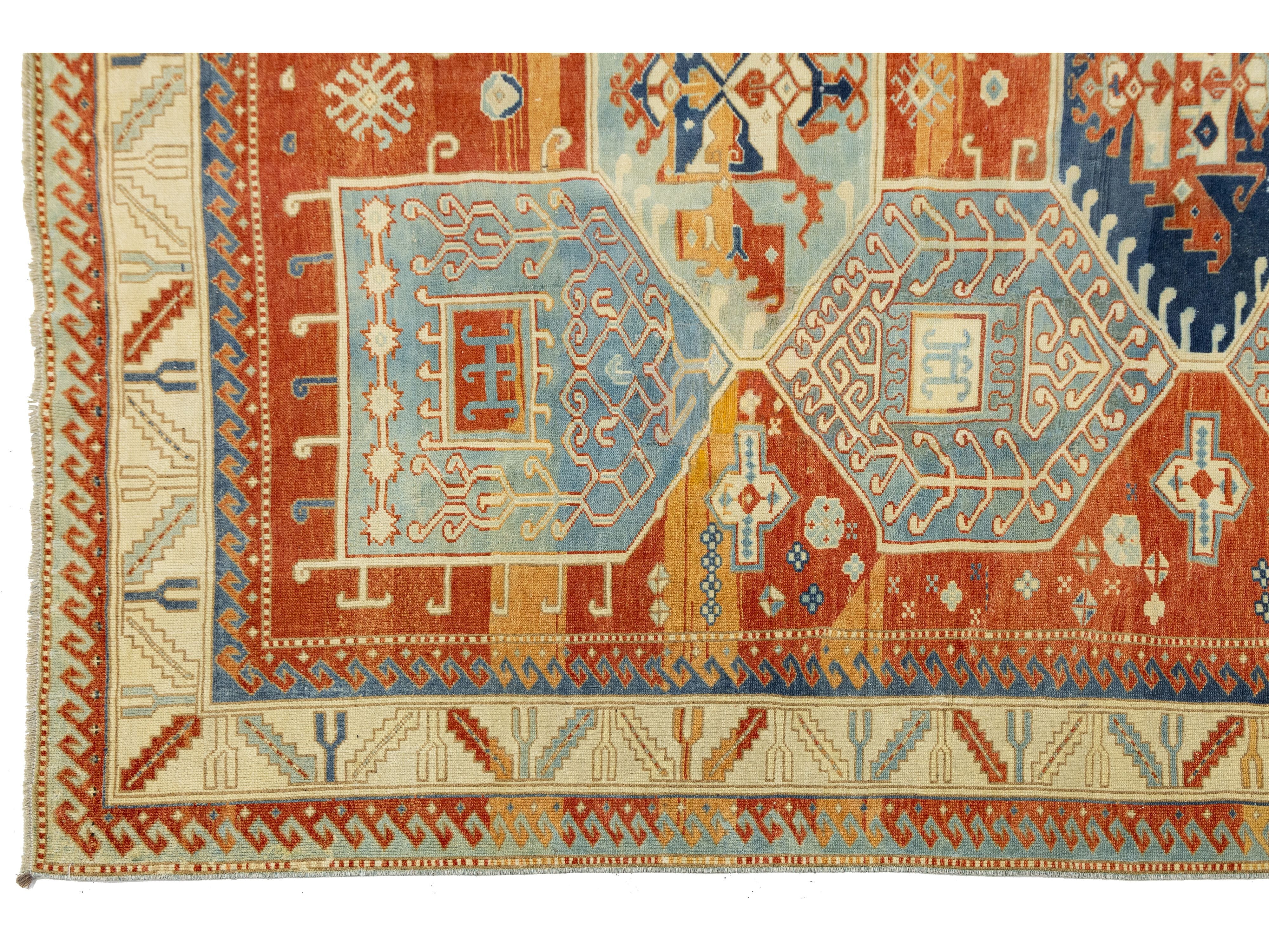 Antique Kazak Wool Rug 7 X 9
