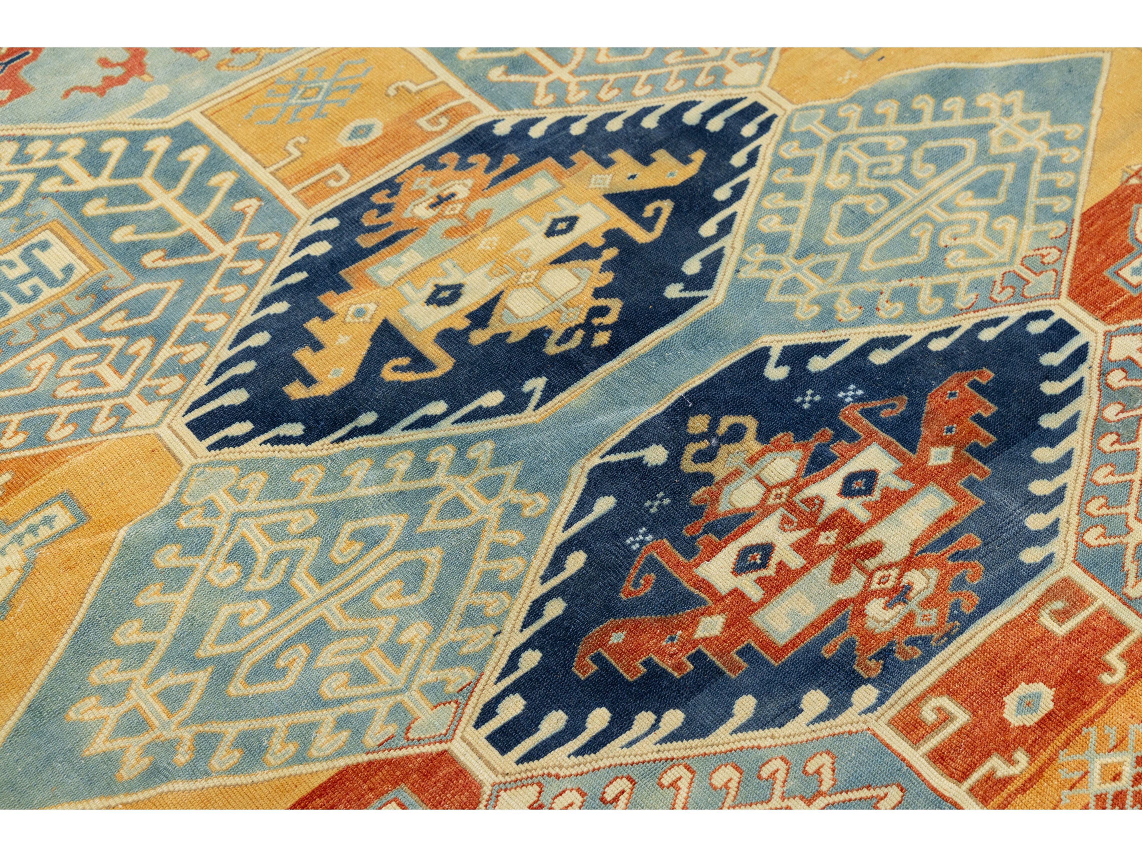 Antique Kazak Wool Rug 7 X 9