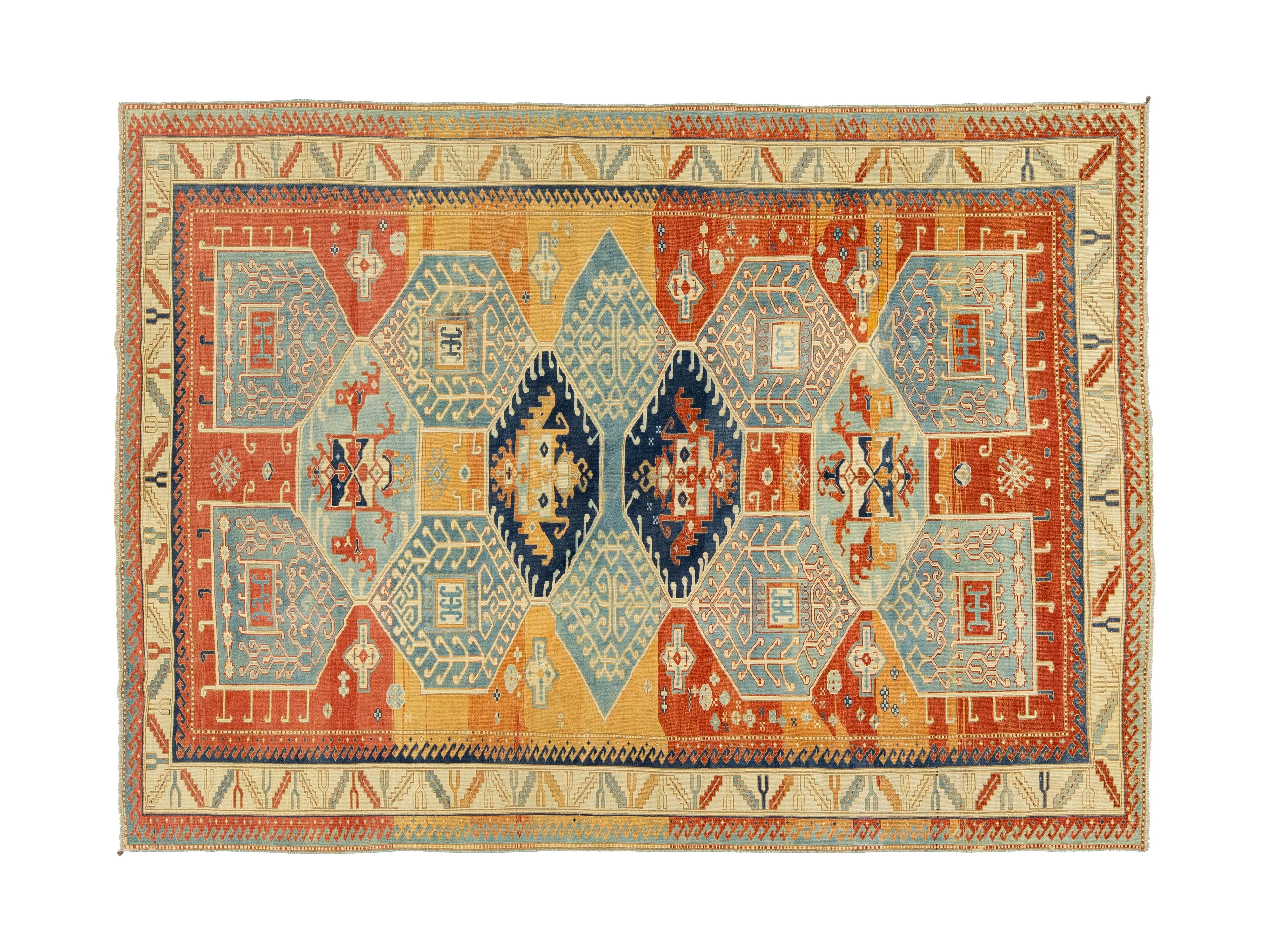 Antique Kazak Wool Rug 7 X 9