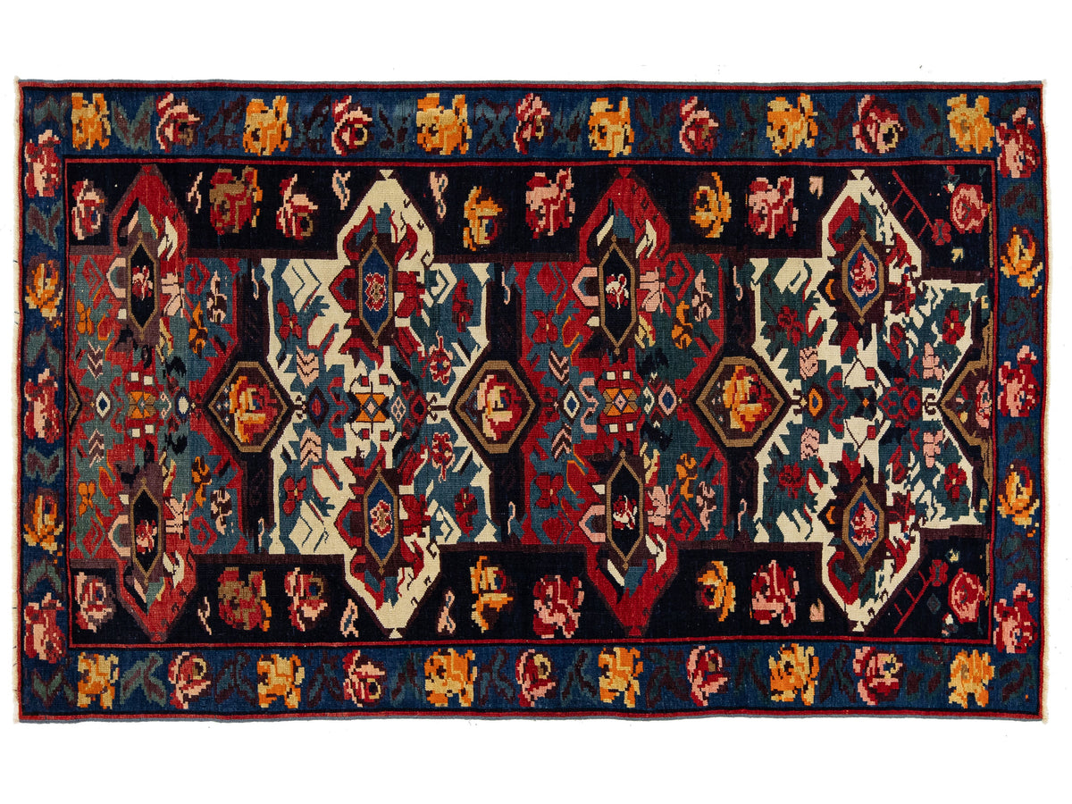 Antique Caucasian Wool Rug 4 X 7