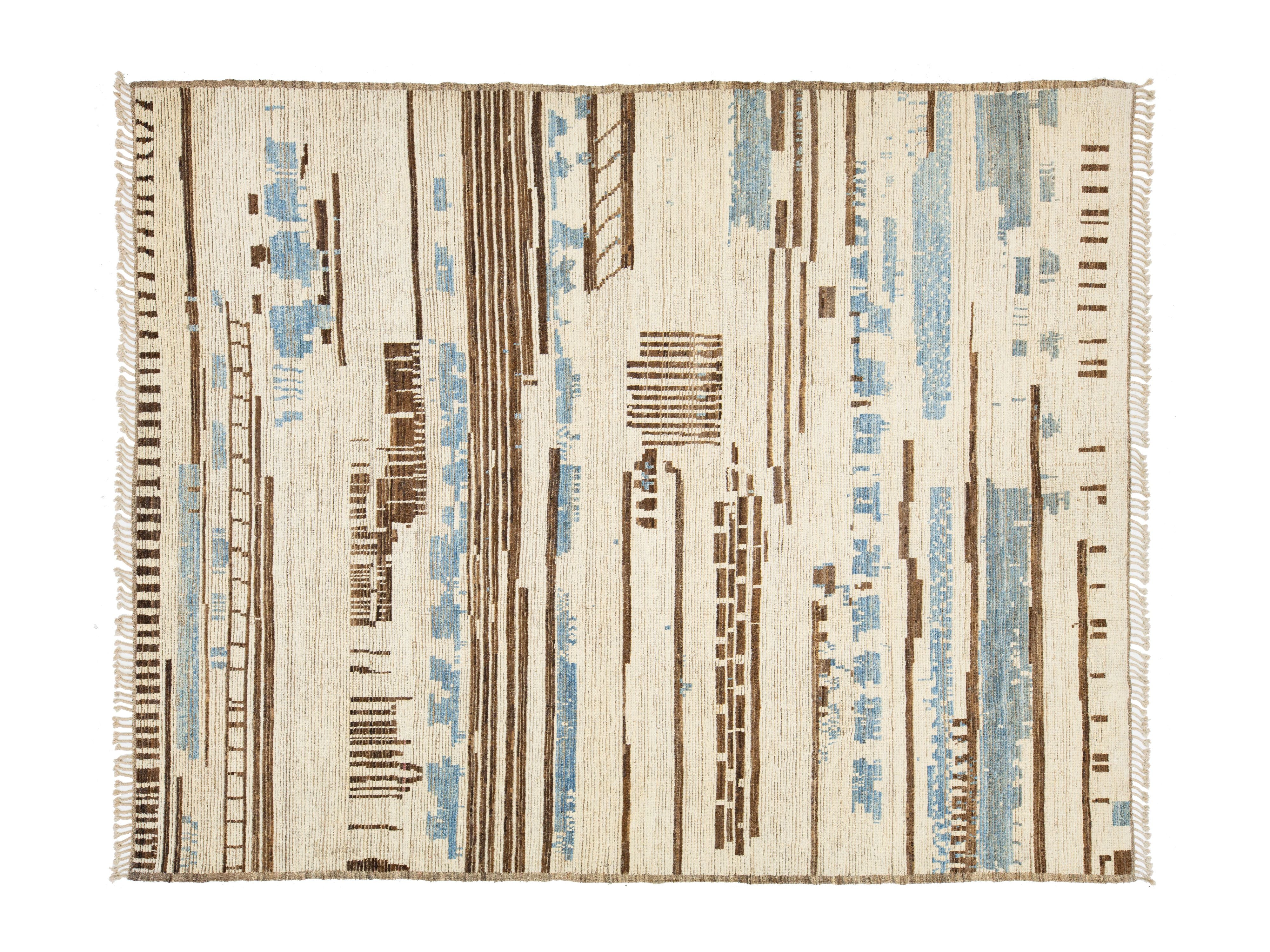 Modern Moroccan Wool Rug 10 X 13